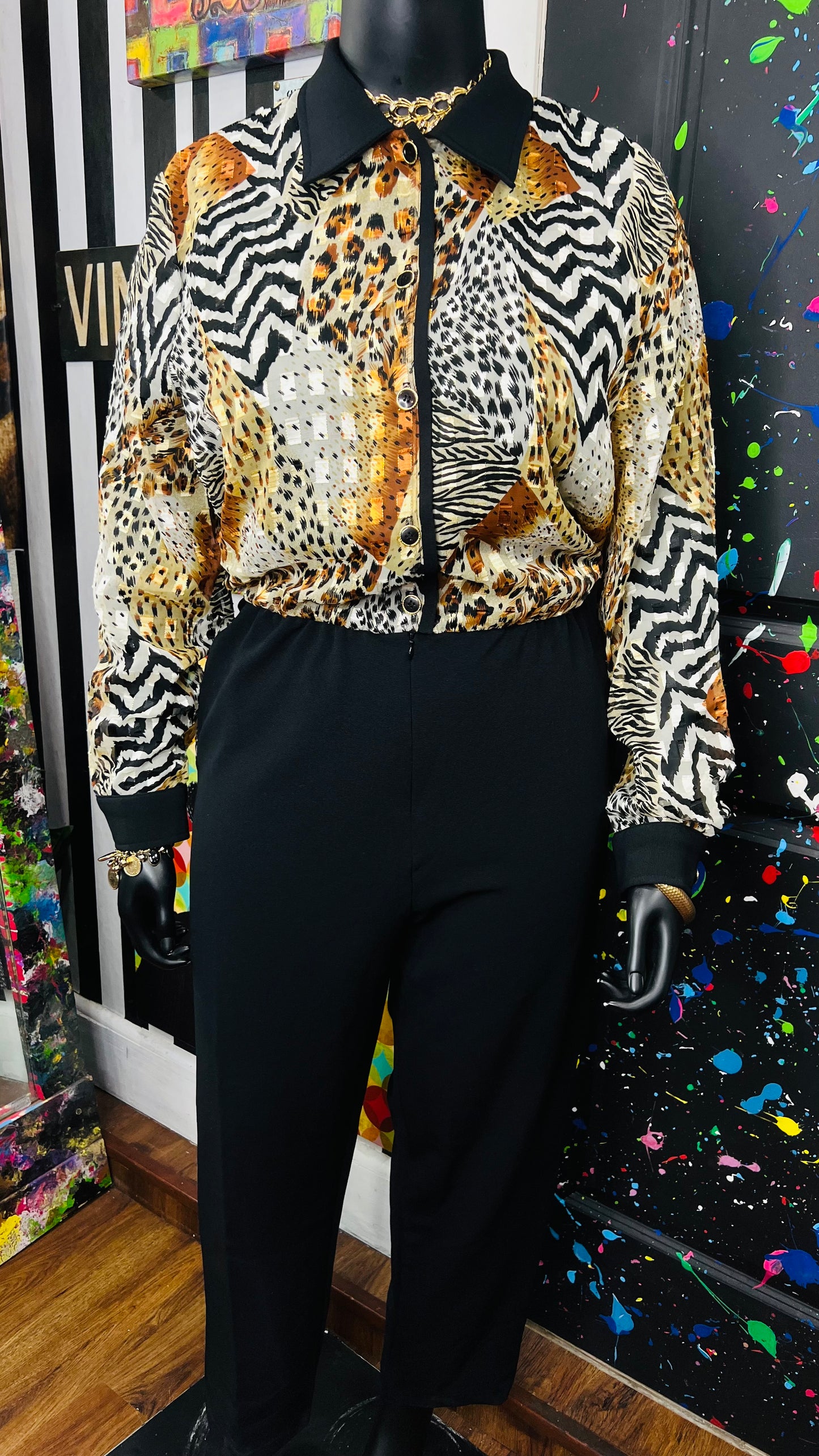 Vintage Animal Print Jumpsuit -Deadstock & Has Stretch! (18)