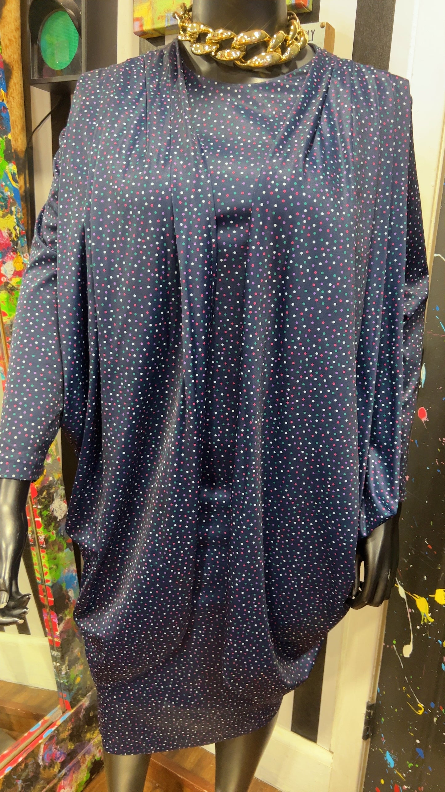 Vintage Navy Blue Polka Dot Dress (14)