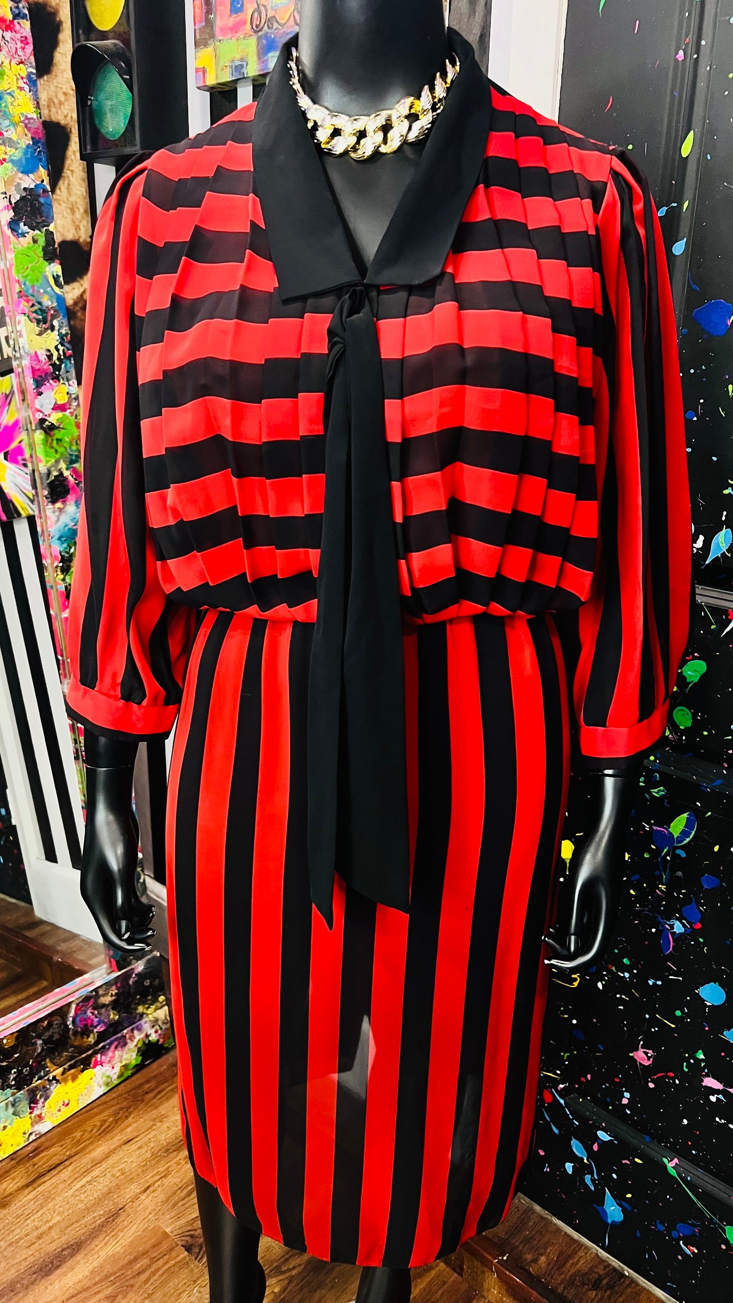 Vintage Red & Black Striped Dress (20)