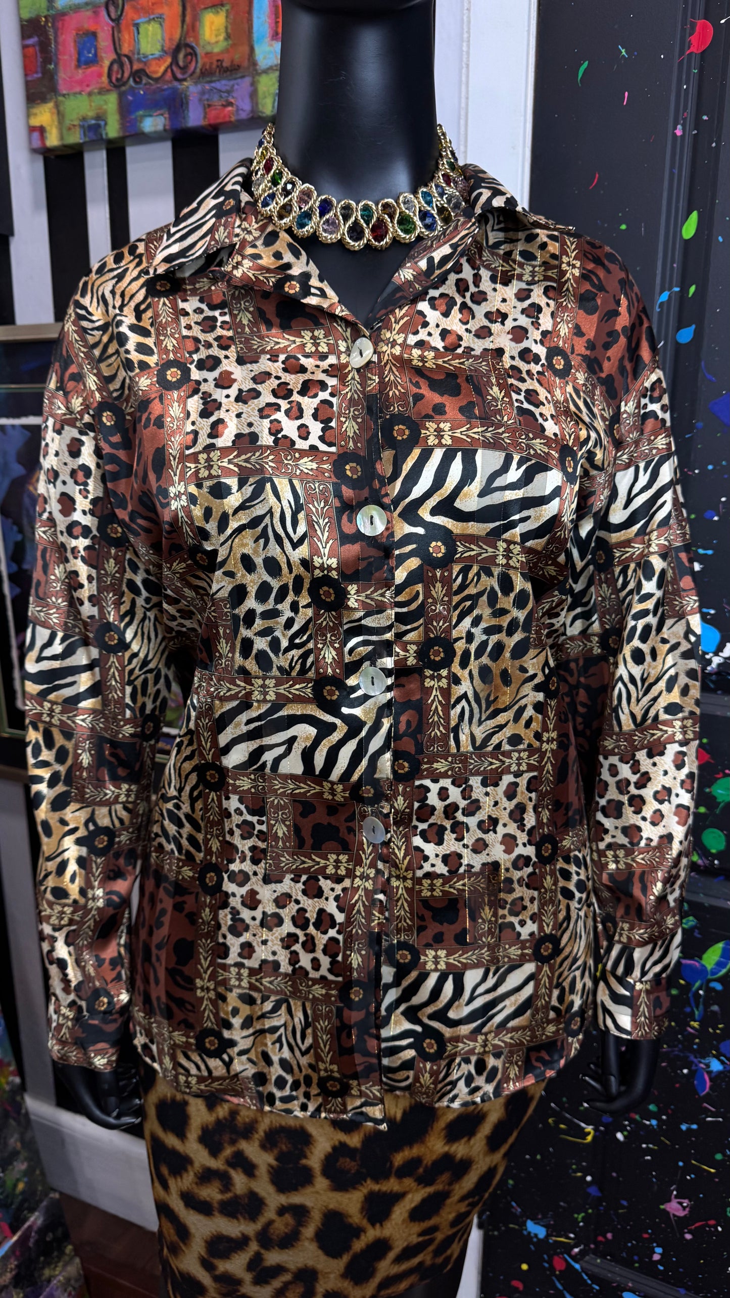 Vintage Semi Sheer Animal Print Blouse (22)