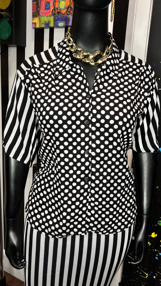 Vintage Rayon Polka Dot & Striped Blouse (20)