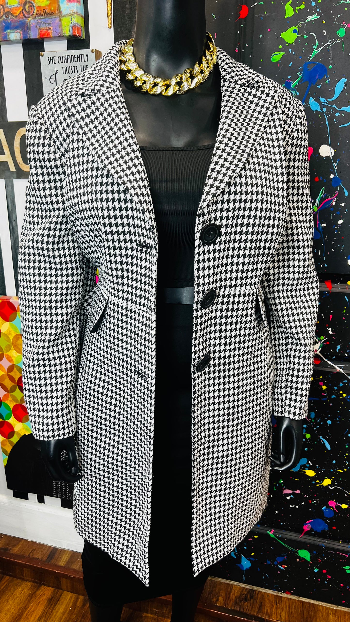 Vintage Long Houndstooth Blazer (22W)