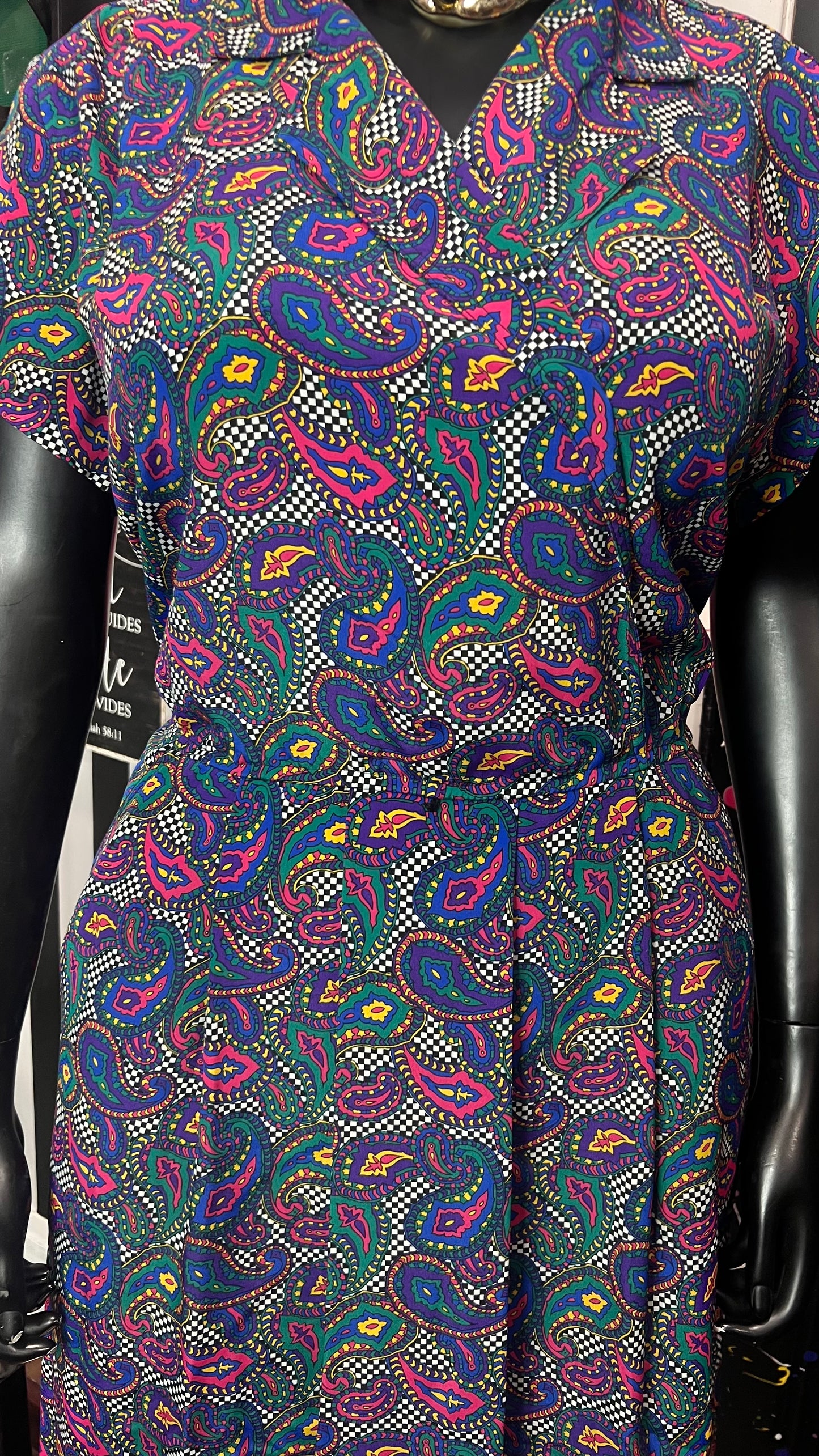 Vintage Checkered Paisley Dress (14W)