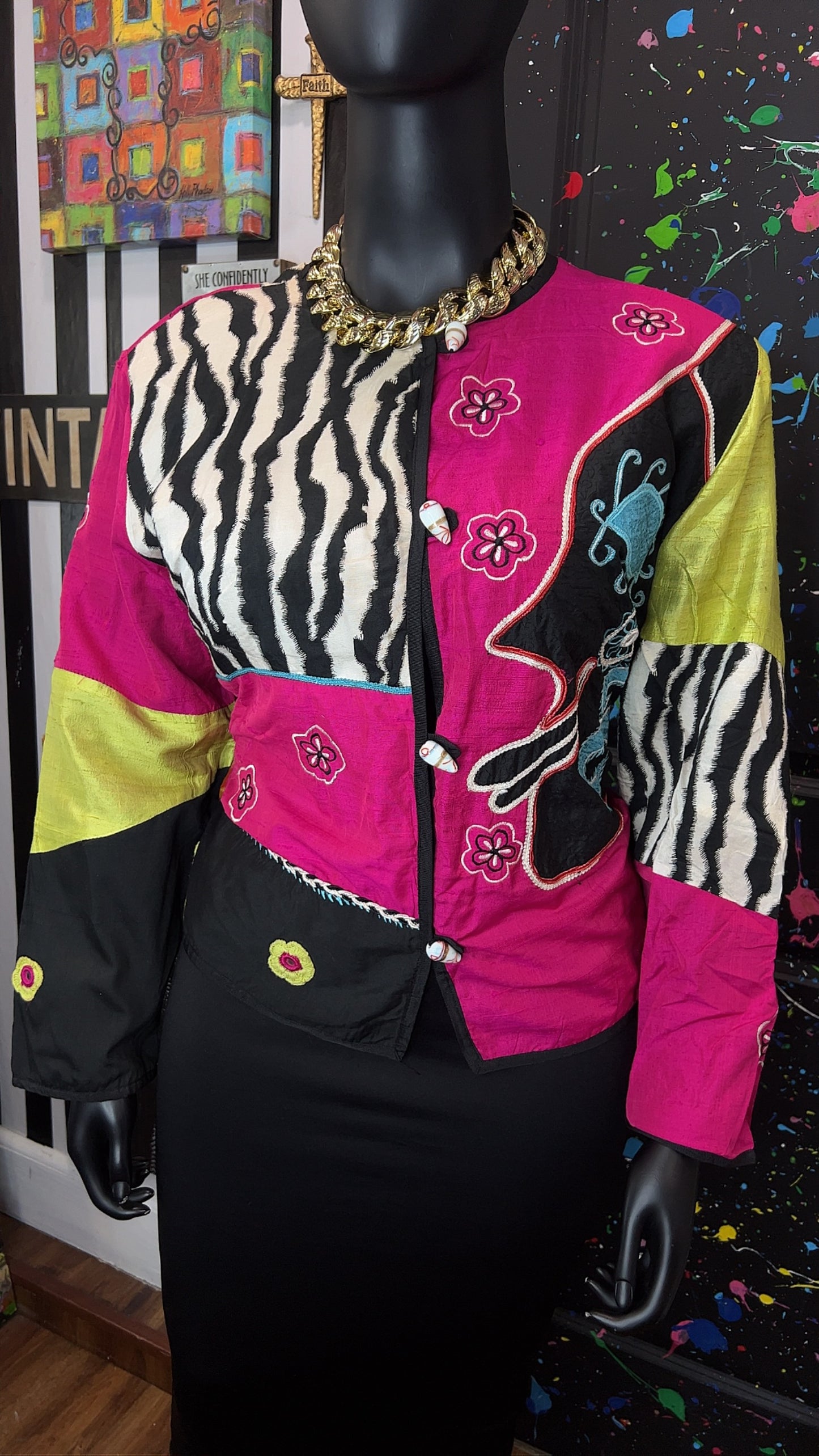 Vintage Mix Print Cropped Blazer (20)