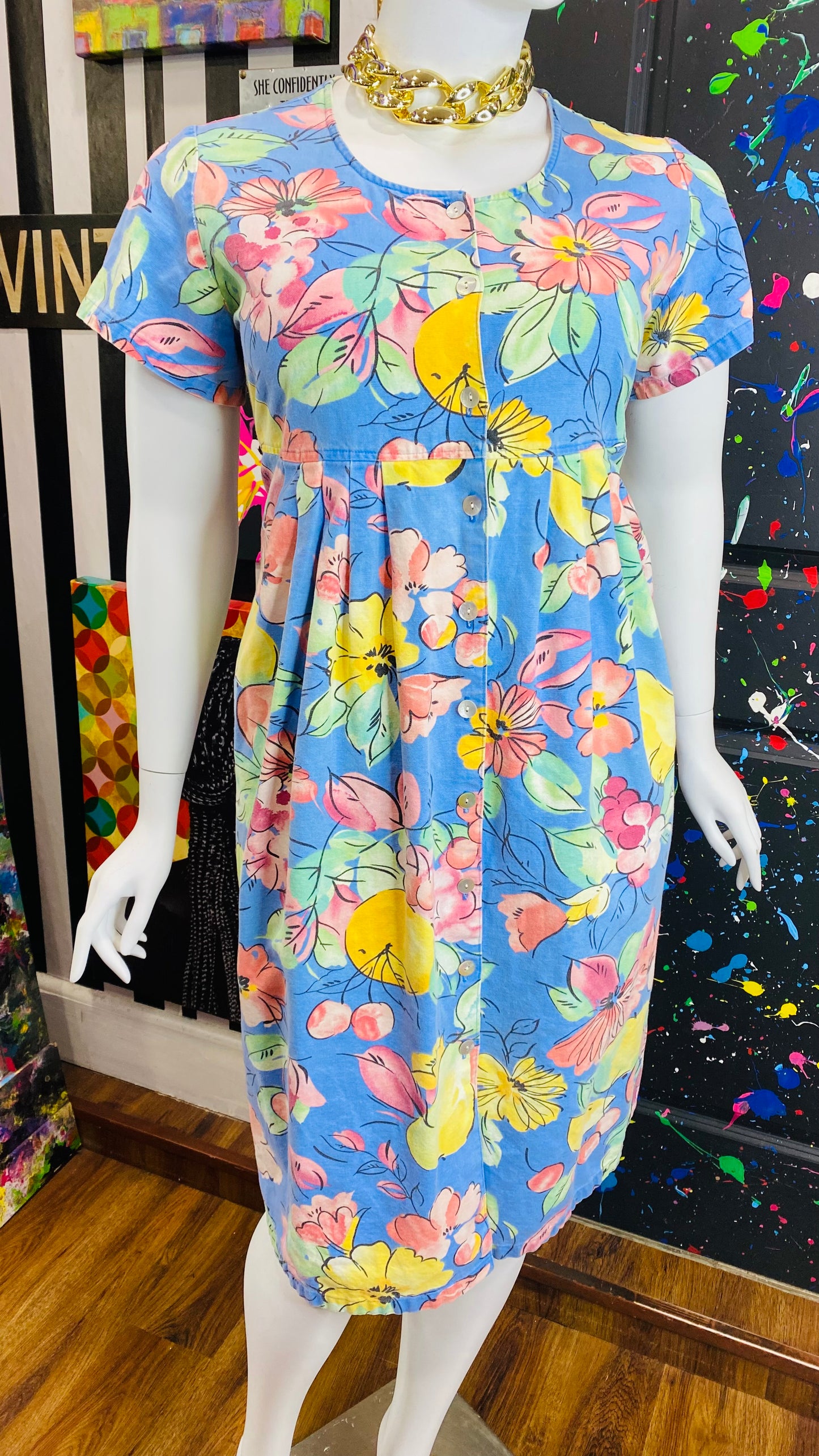 Vintage Floral Denim Dress (16/18)