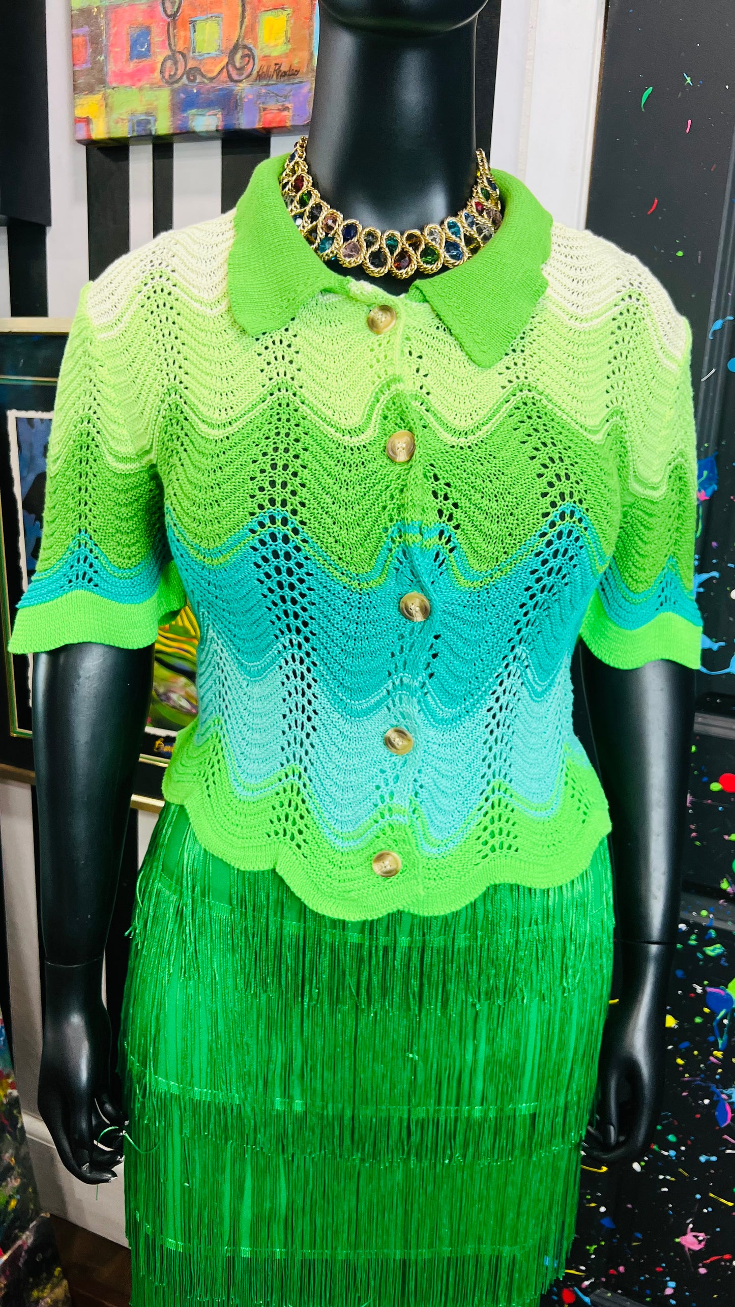 Vintage Ombré Knit Cropped Blouse (14/16)