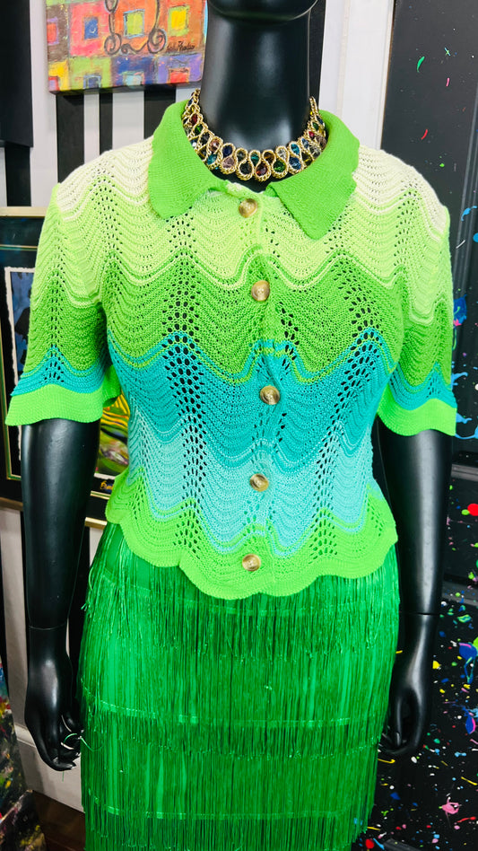 Vintage Ombré Knit Cropped Blouse (14/16)