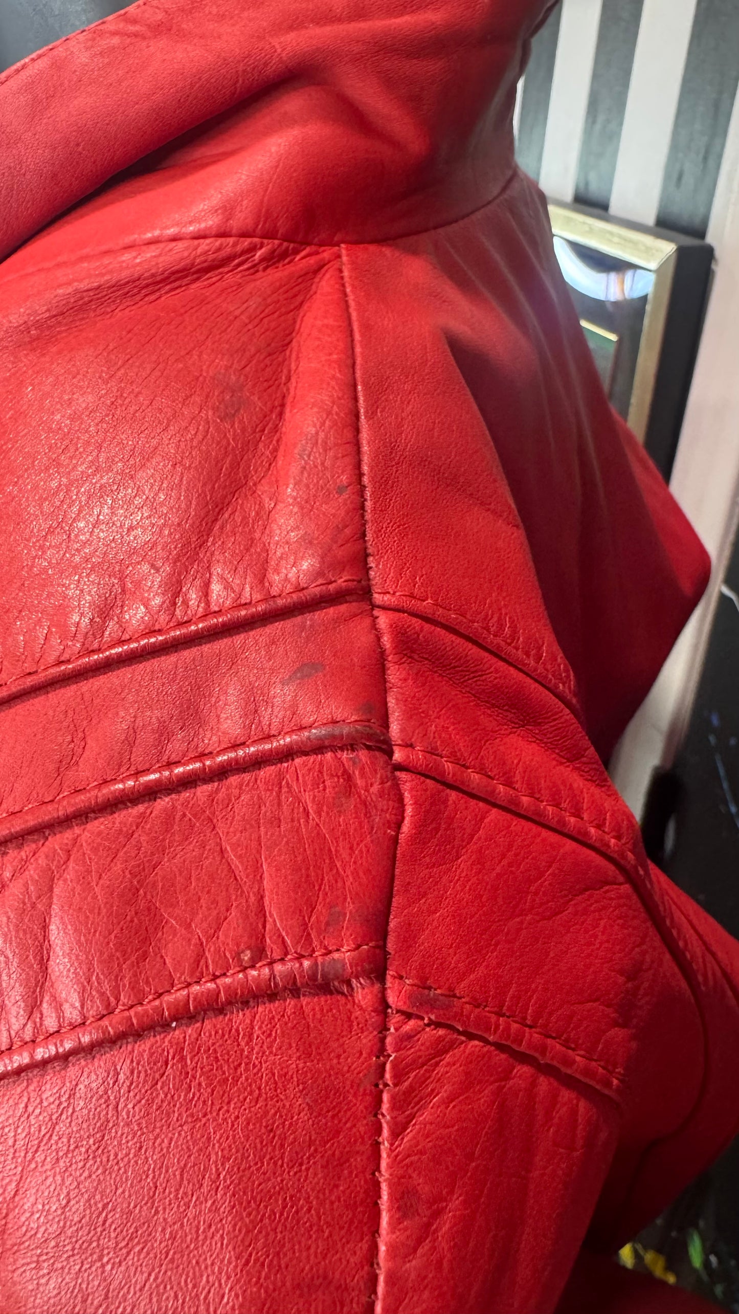 Vintage Genuine Leather Red Batwing Wing Jacket (14) *KC