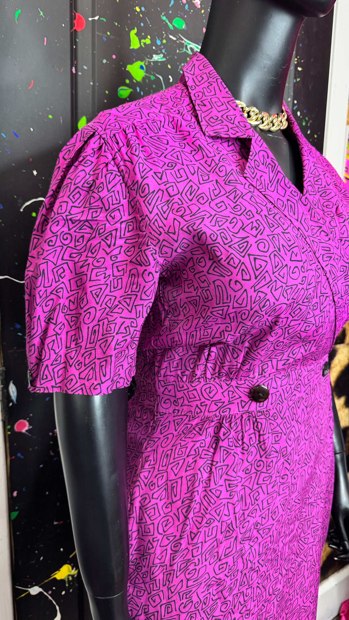 Vintage Pink & Black Abstract Dress (14)