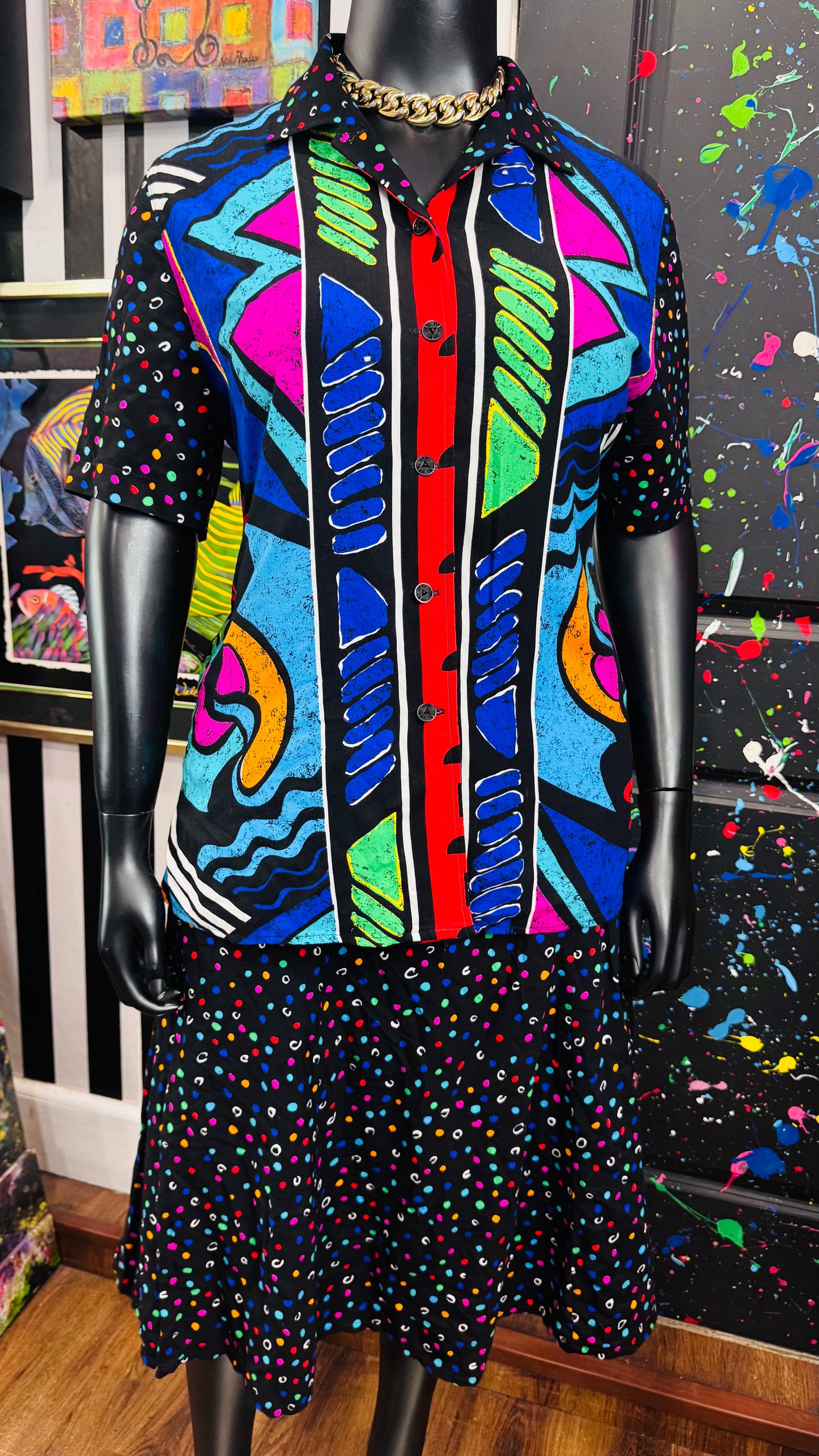 Vintage Rayon Abstract 90s Skirt Set (18W) *KC