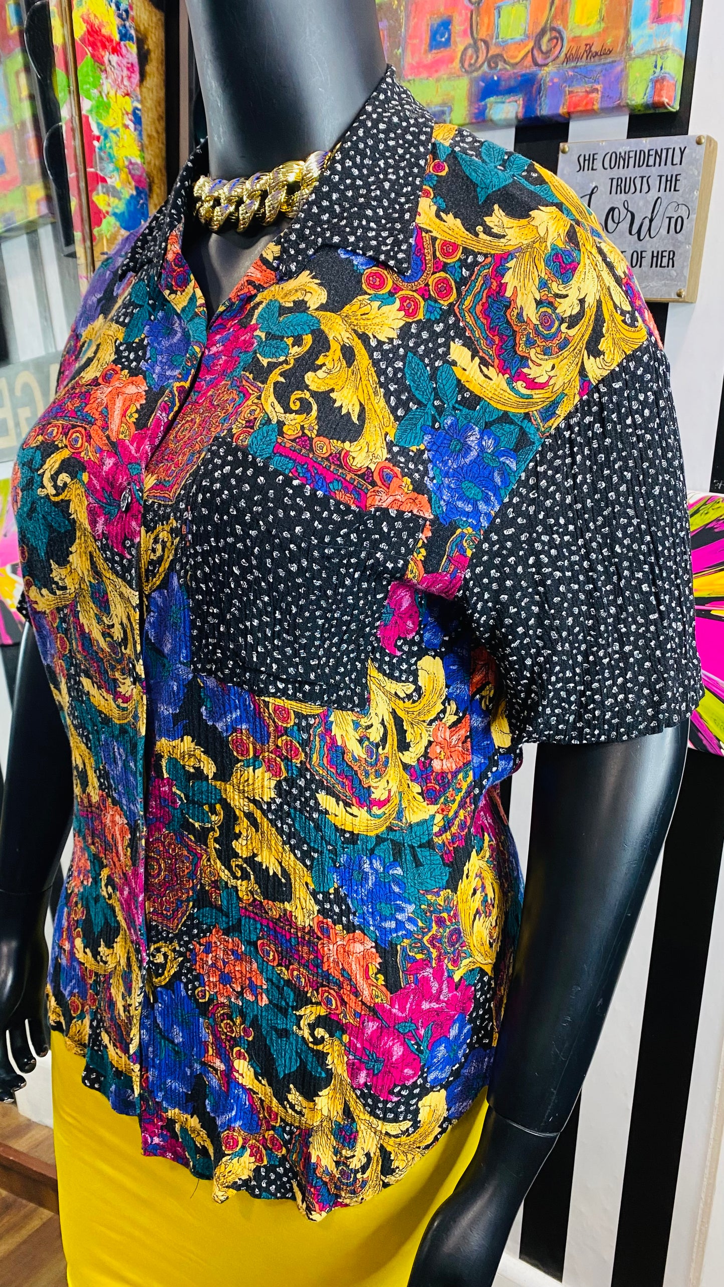 Vintage Rayon Mix Print Blouse (14)