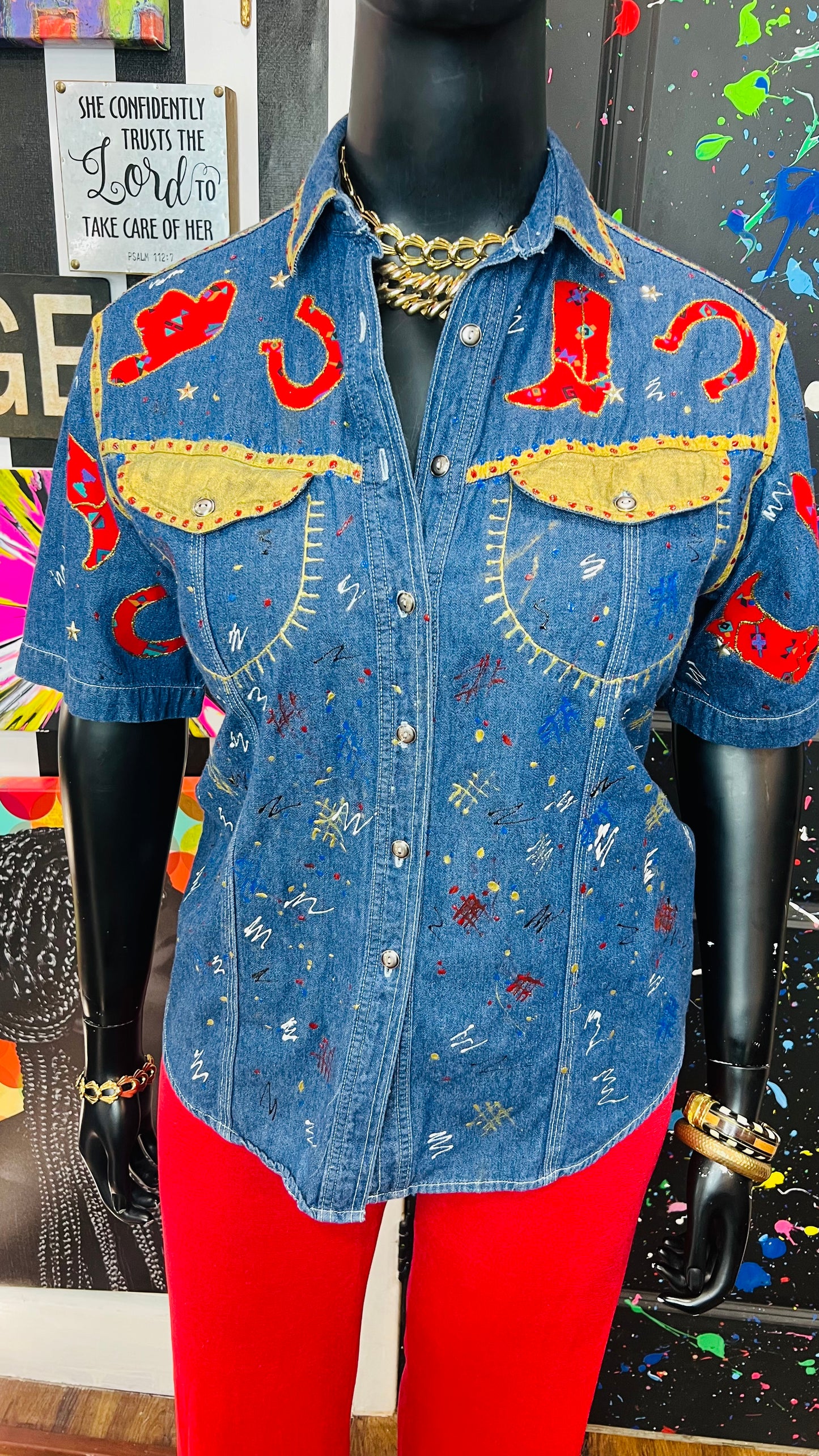 Vintage Hand Painted Denim Blouse (14)