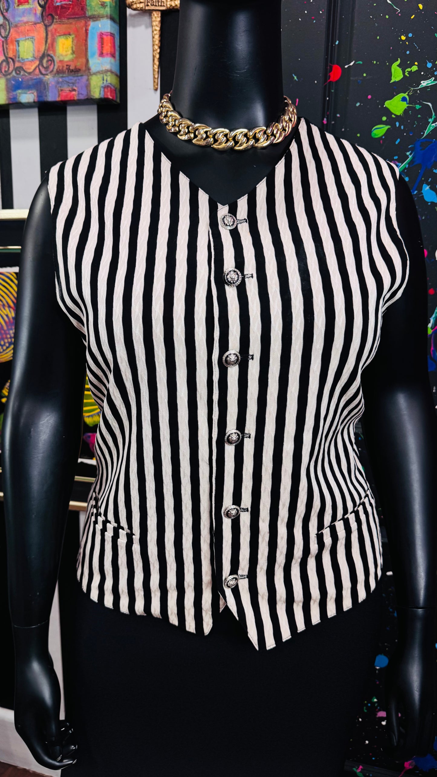 Vintage Striped Black & Cream Vest (16)