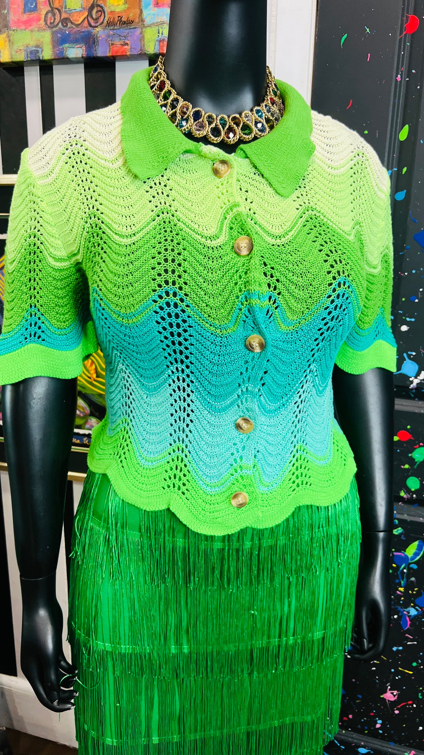 Vintage Ombré Knit Cropped Blouse (14/16)