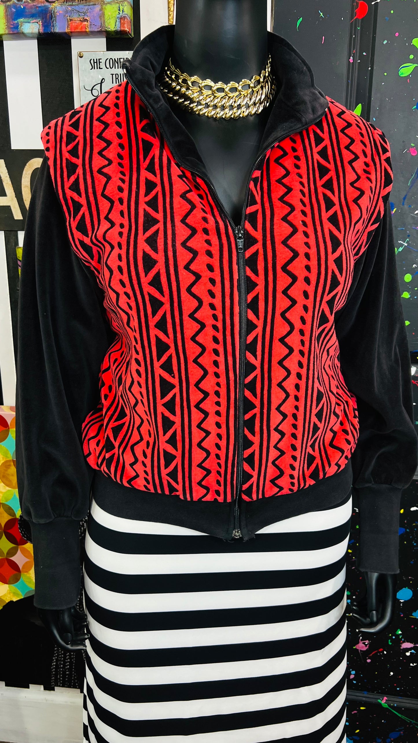 Vintage Tribal Print Red & Black Jacket (16)