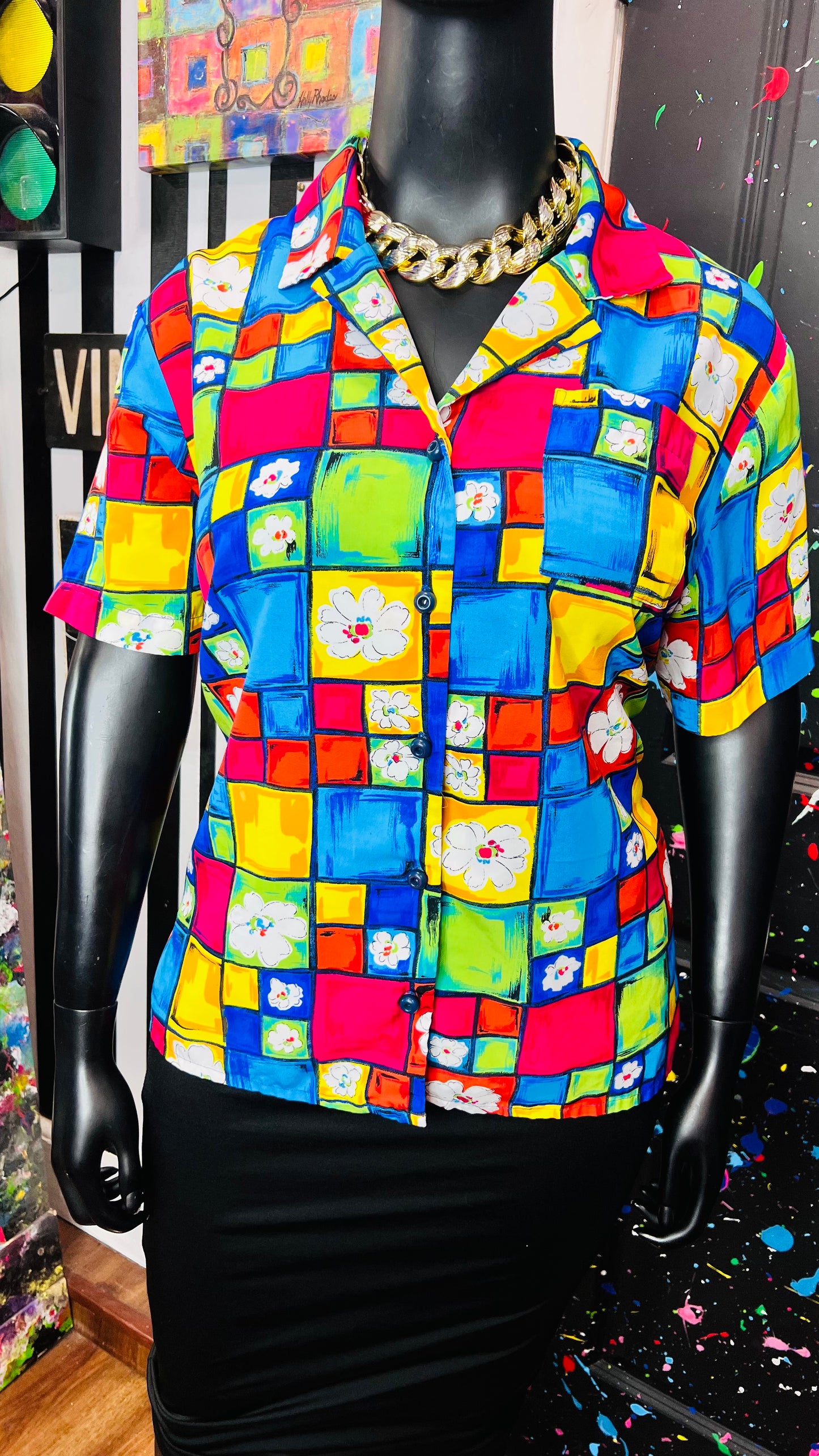 Vintage 90’s Floral Short Sleeve Blouse (18)
