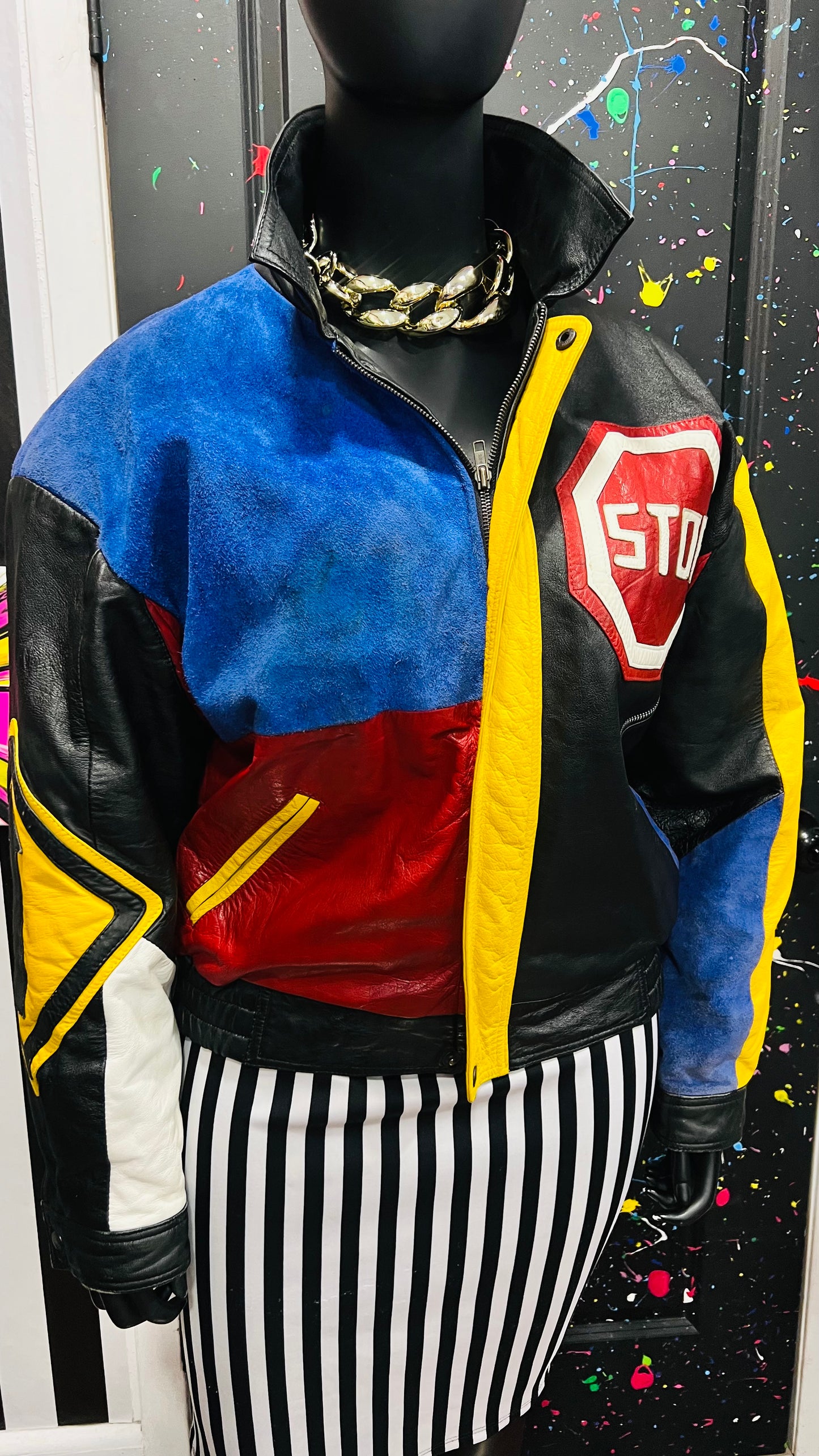 Vintage Genuine Leather & Suede Road Sign Jacket (22) *KC