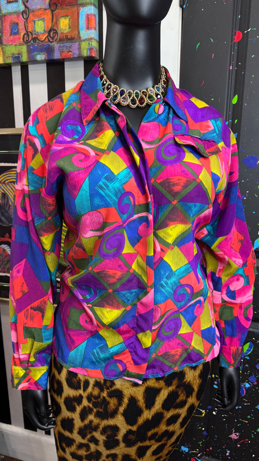 Vintage Abstract Colorful Blouse (18) *KC