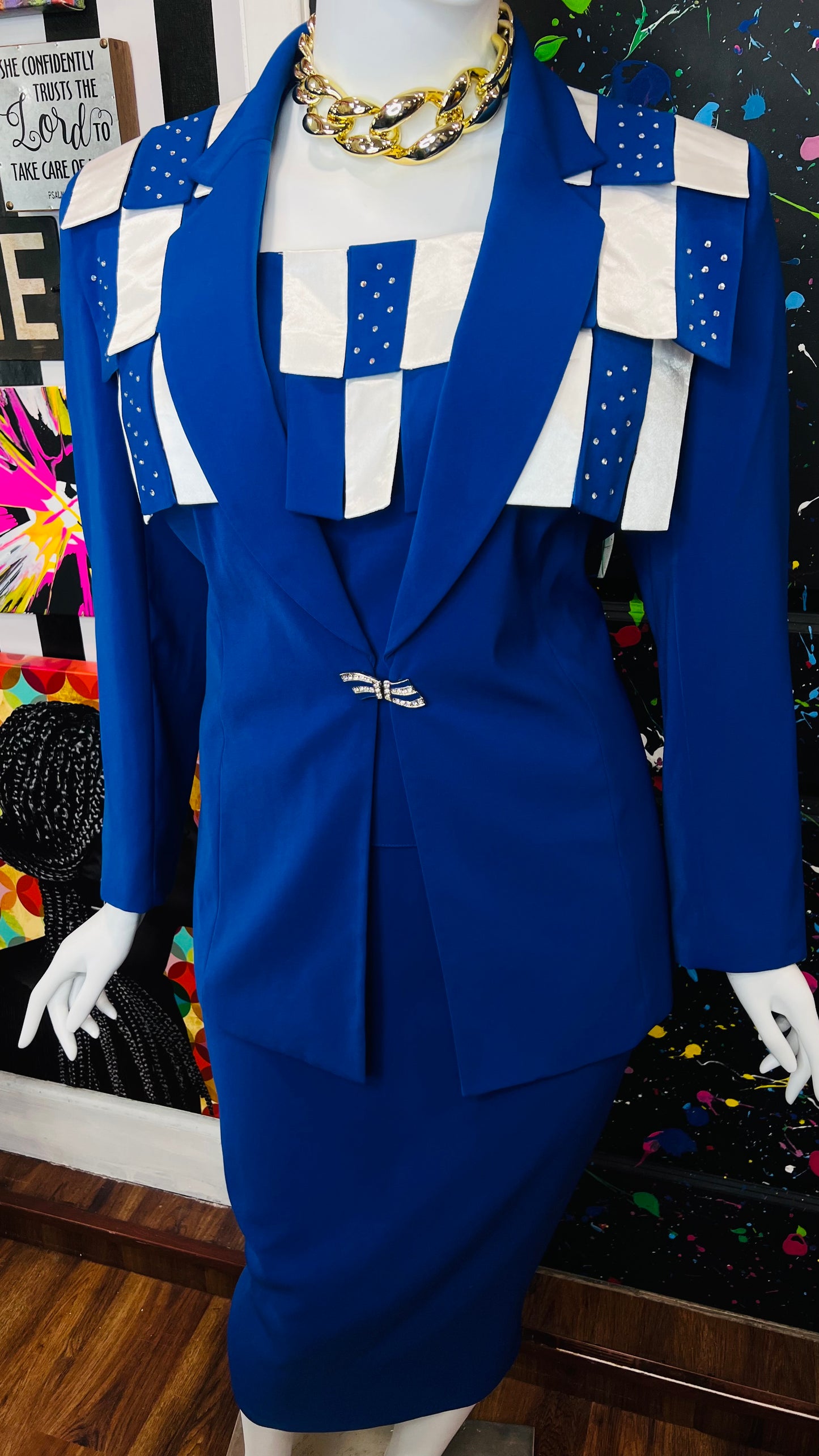 Vintage Blue & White Rhinestone Business Suit (20)