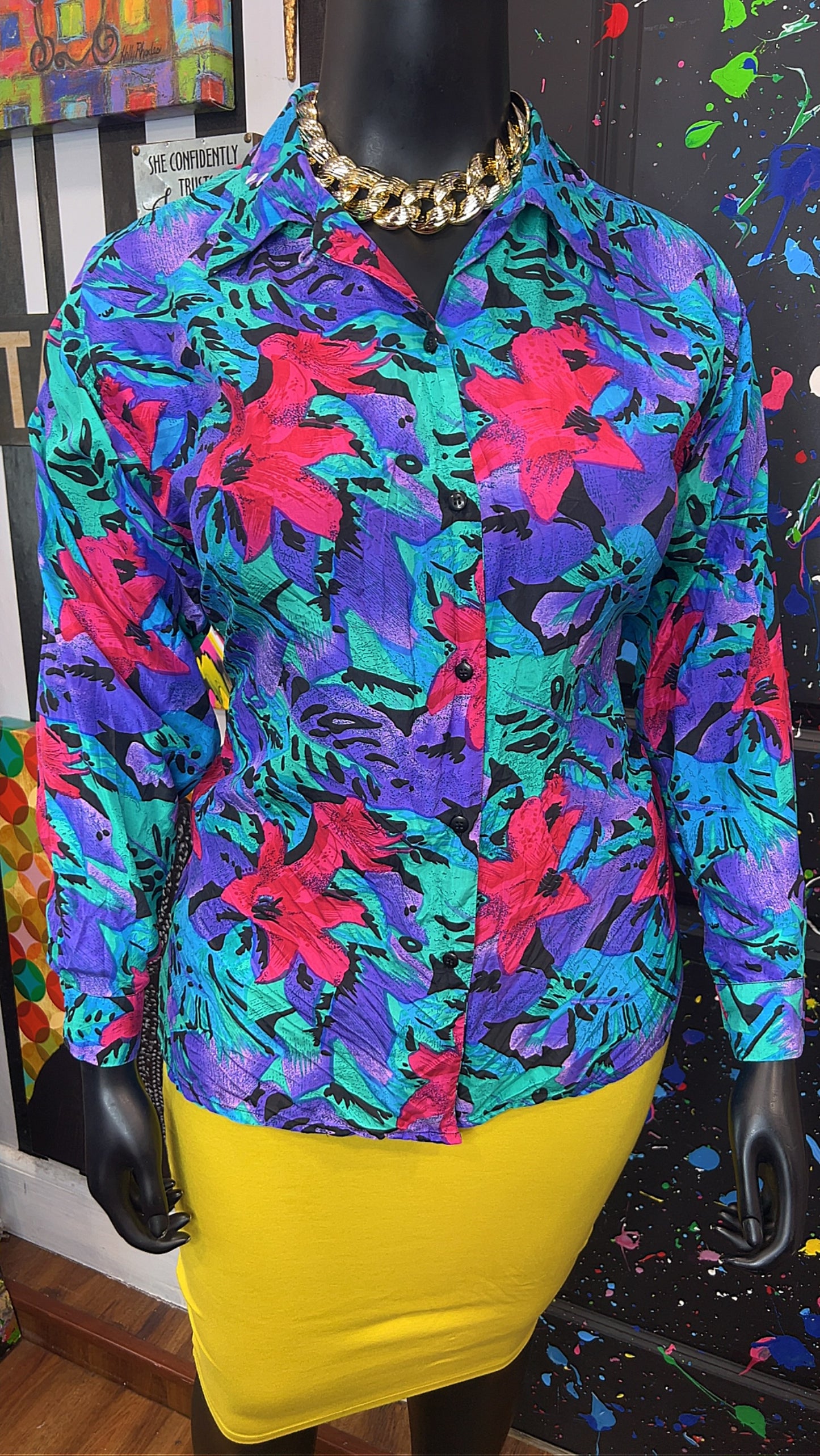 Vintage 100% Floral Silk Blouse (18)