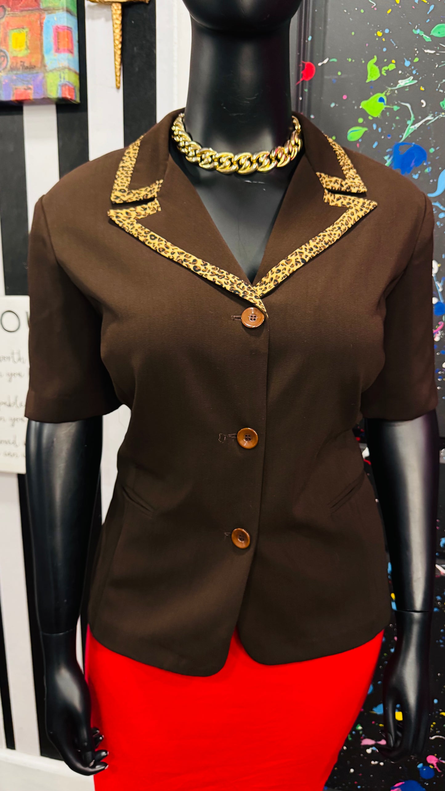 Vintage Brown & Animal Print Blazer Blouse (24W)