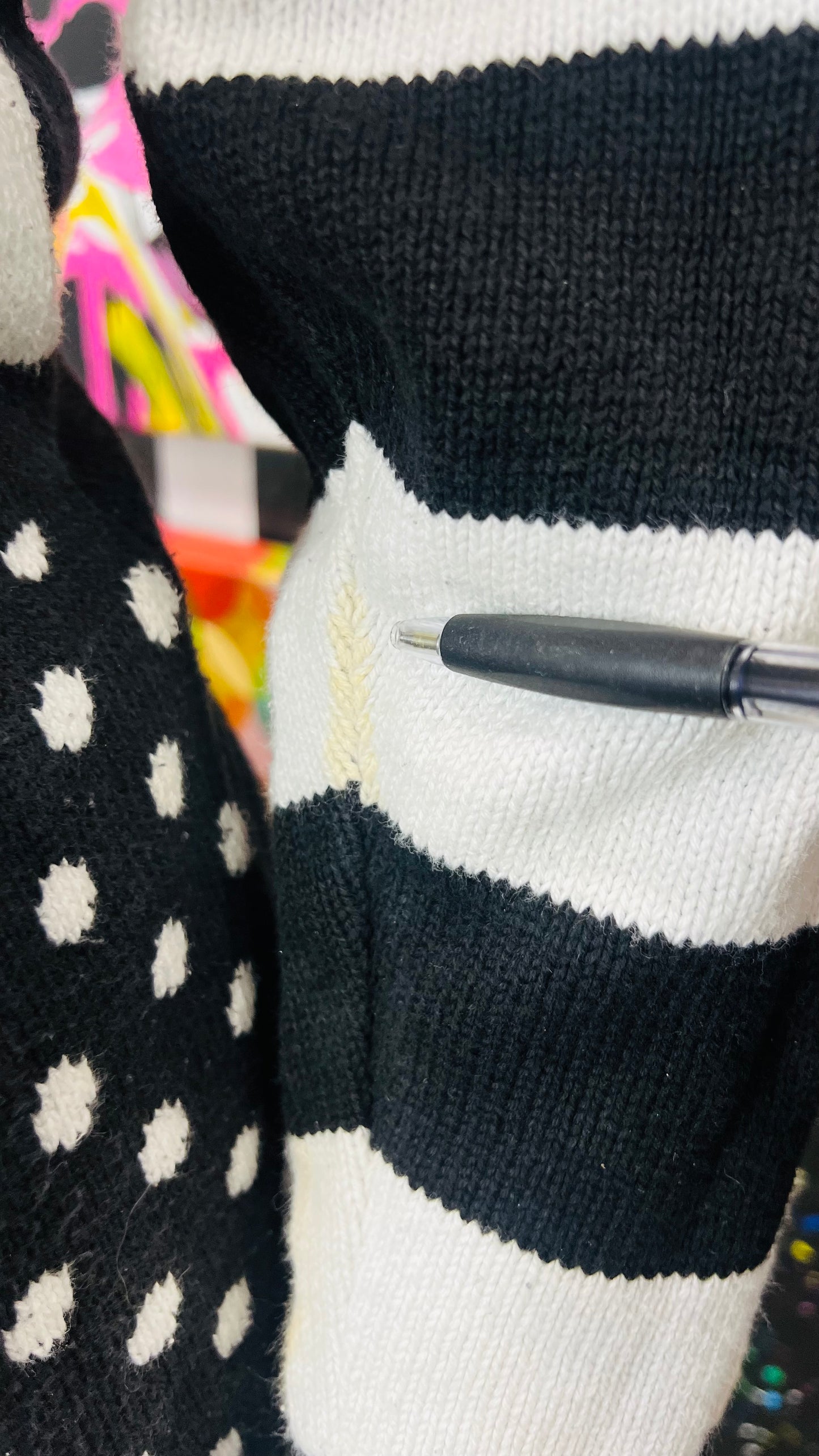 Vintage Black & White Polka Dot & Stripes Sweater (16)