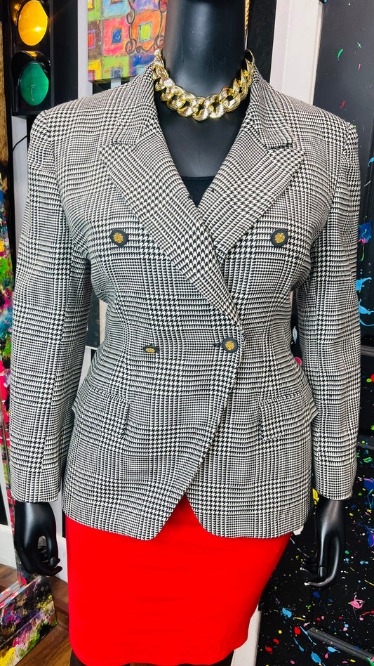 Vintage Houndstooth Blazer W/ Gold & Black Buttons (16)