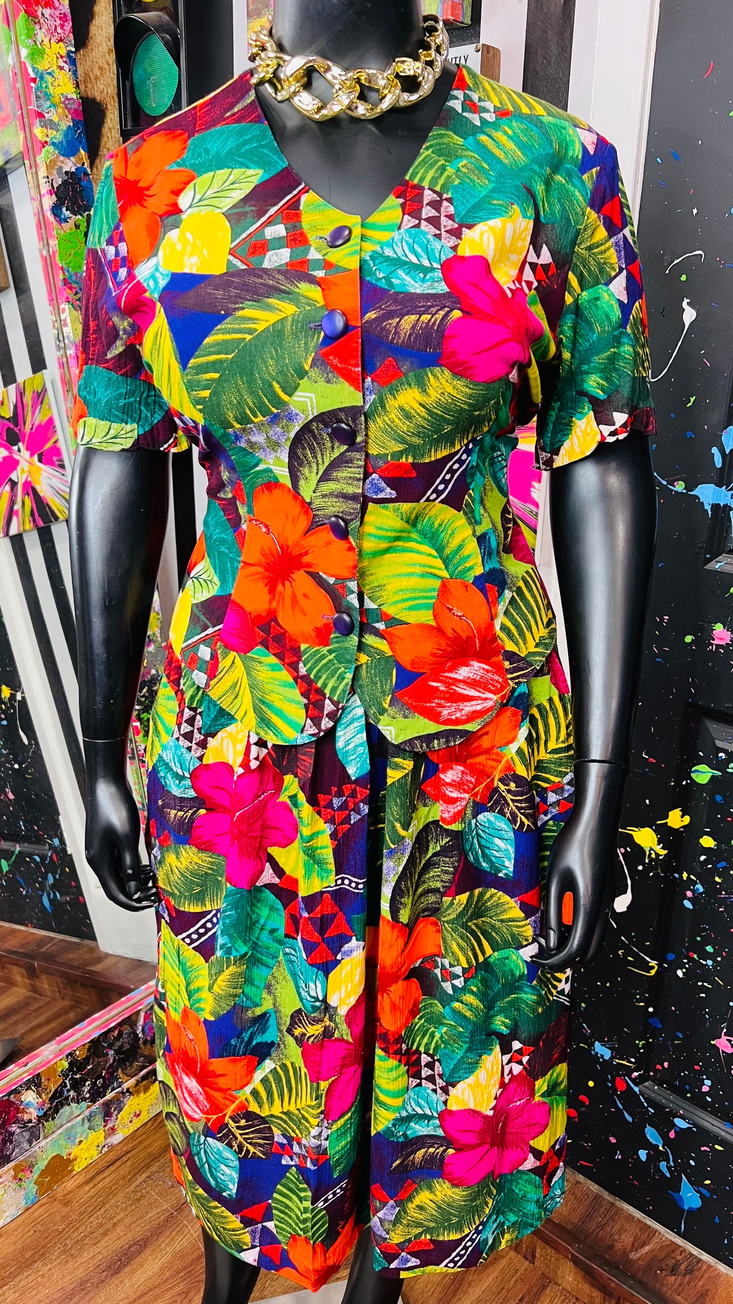 Vintage 100% Rayon Tropical Skirt Set (14) *KC