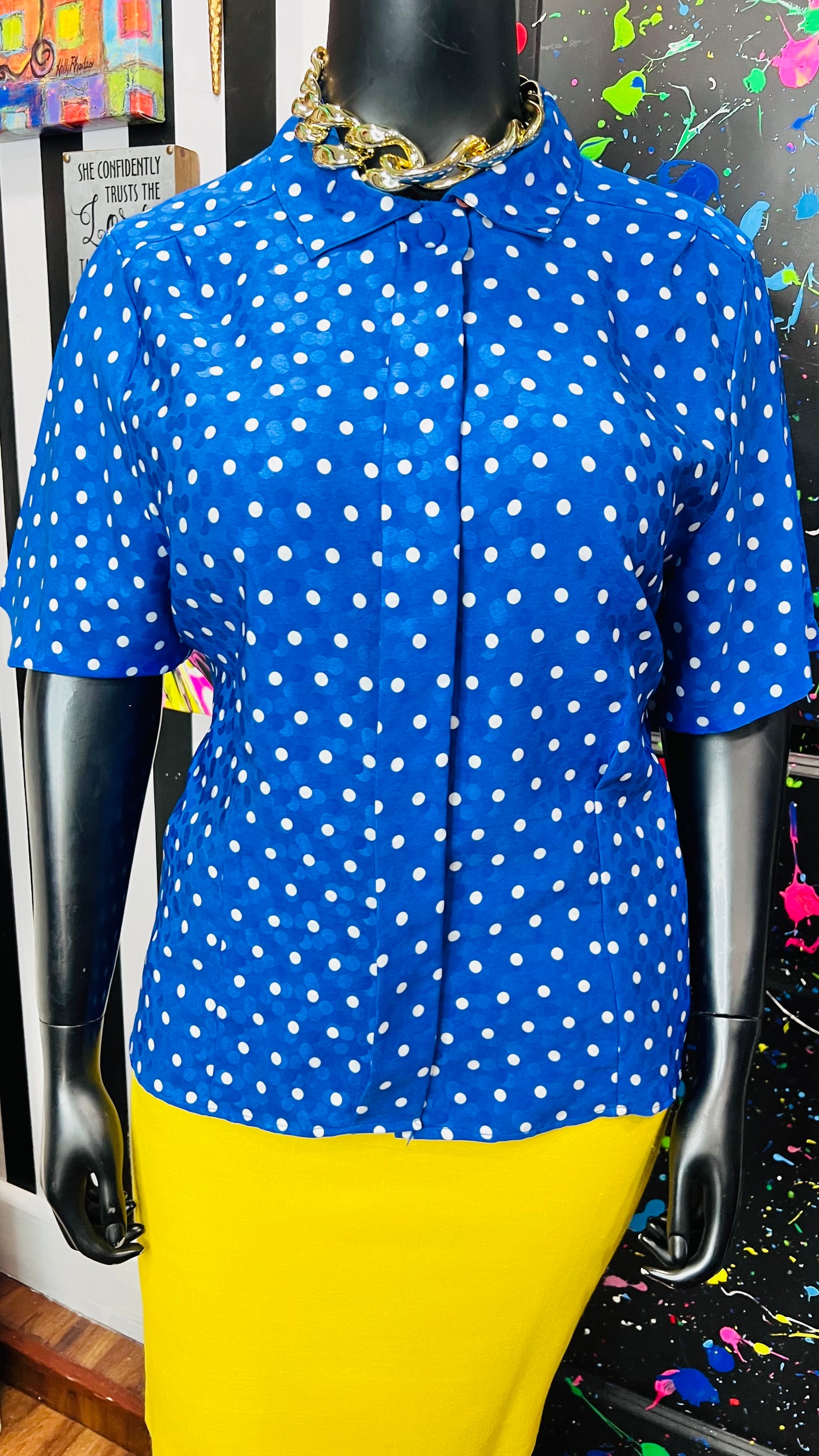 Vintage Blue & White Leslie Fay Blouse (16)