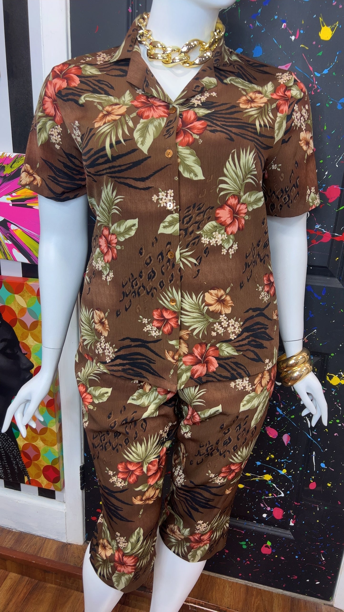 Vintage Brown Floral Capri Set (16)