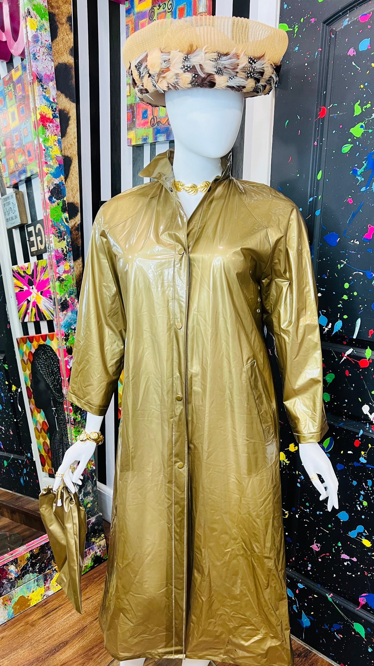 Vintage Gold RainCoat with Carrying Bag (14)