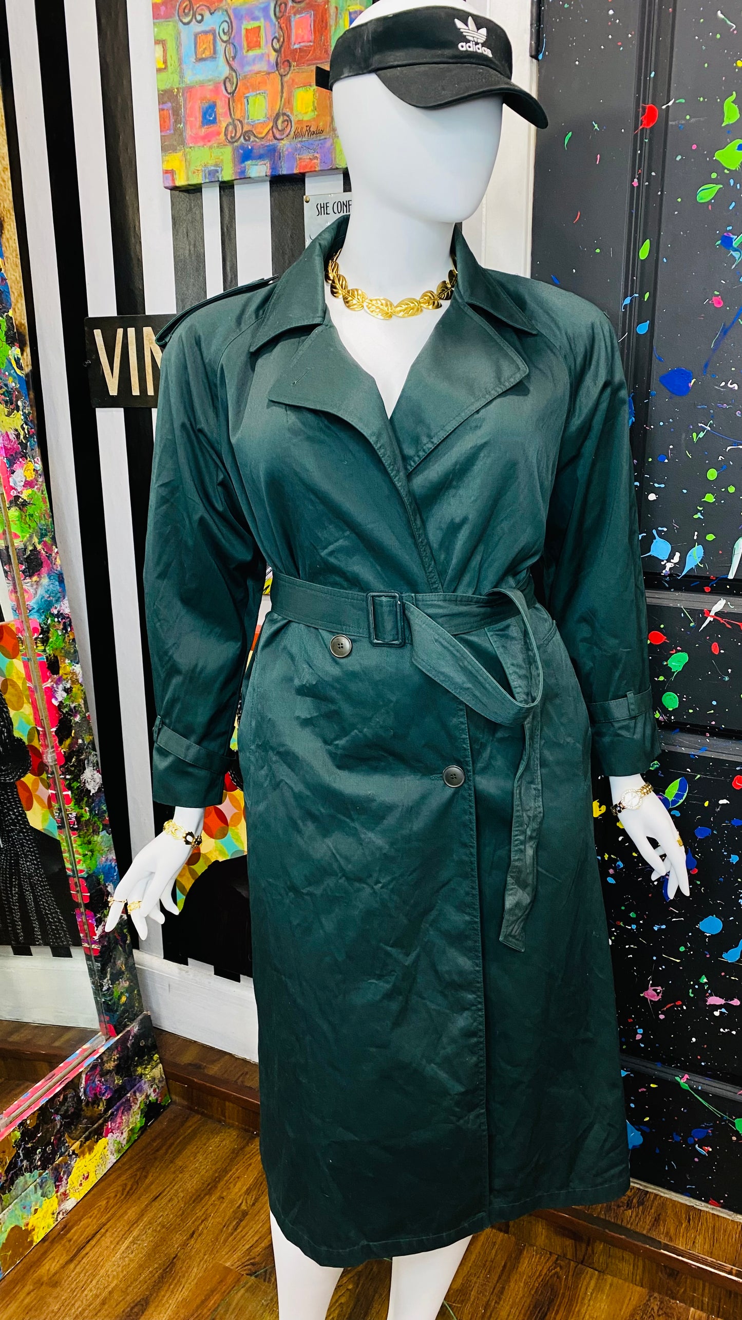 Vintage Hunter Green Trench Coat (16)