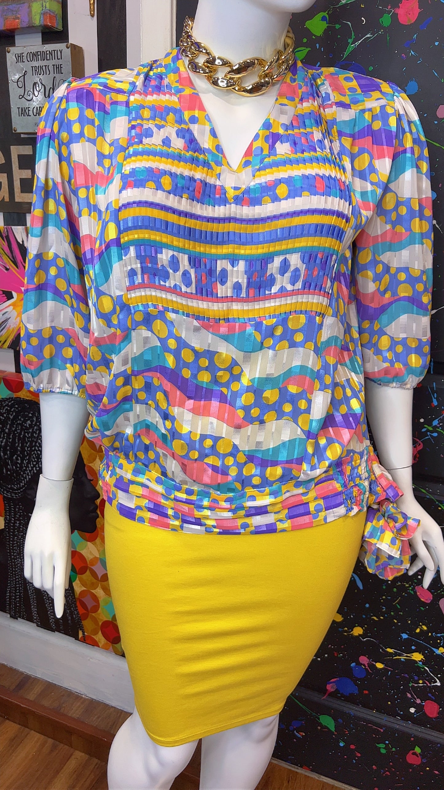 Vintage Pastel Polka Dot & Mix Print Blouse (20)