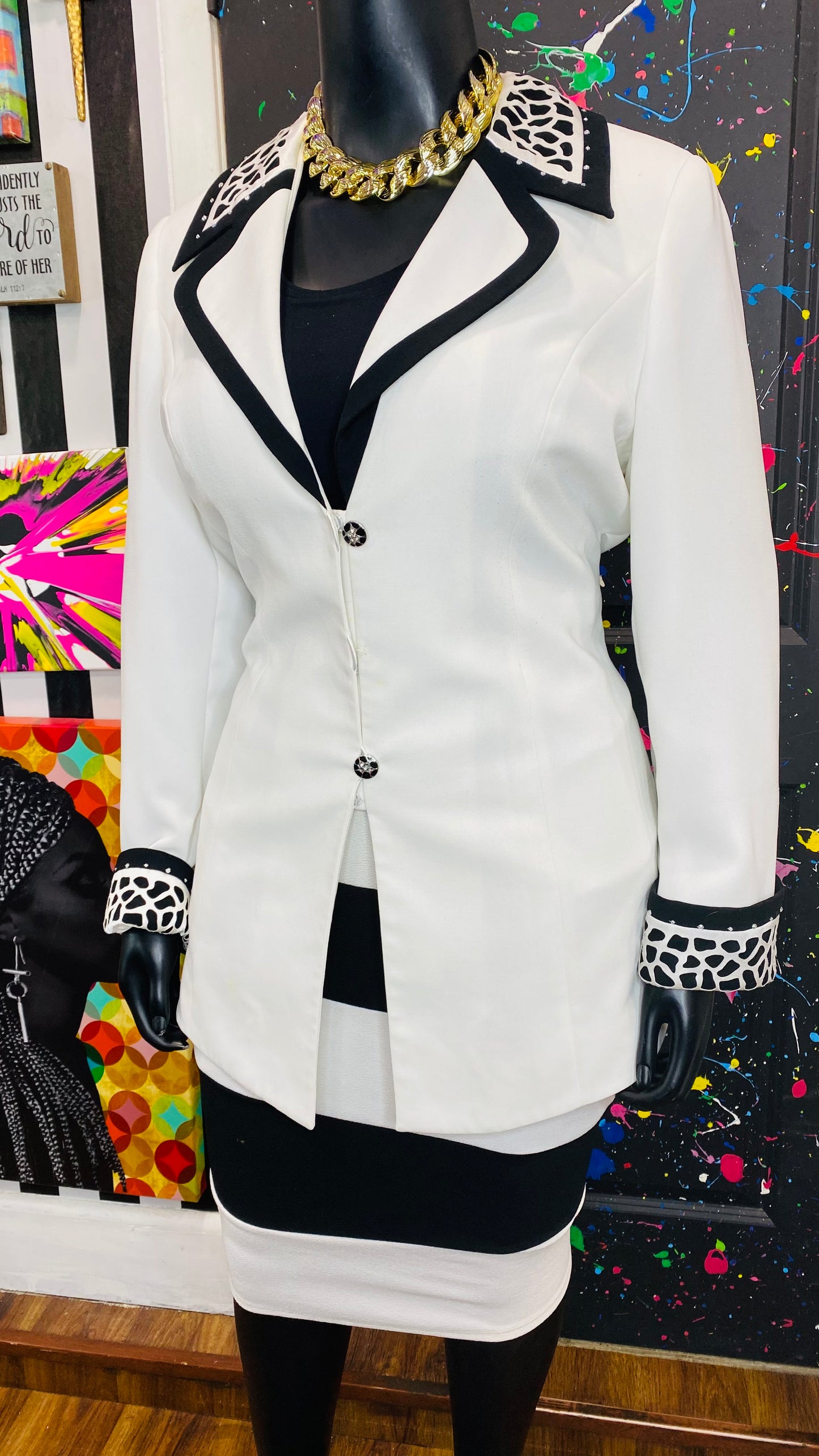 Vintage Black & White Animal Print Blazer (16W)