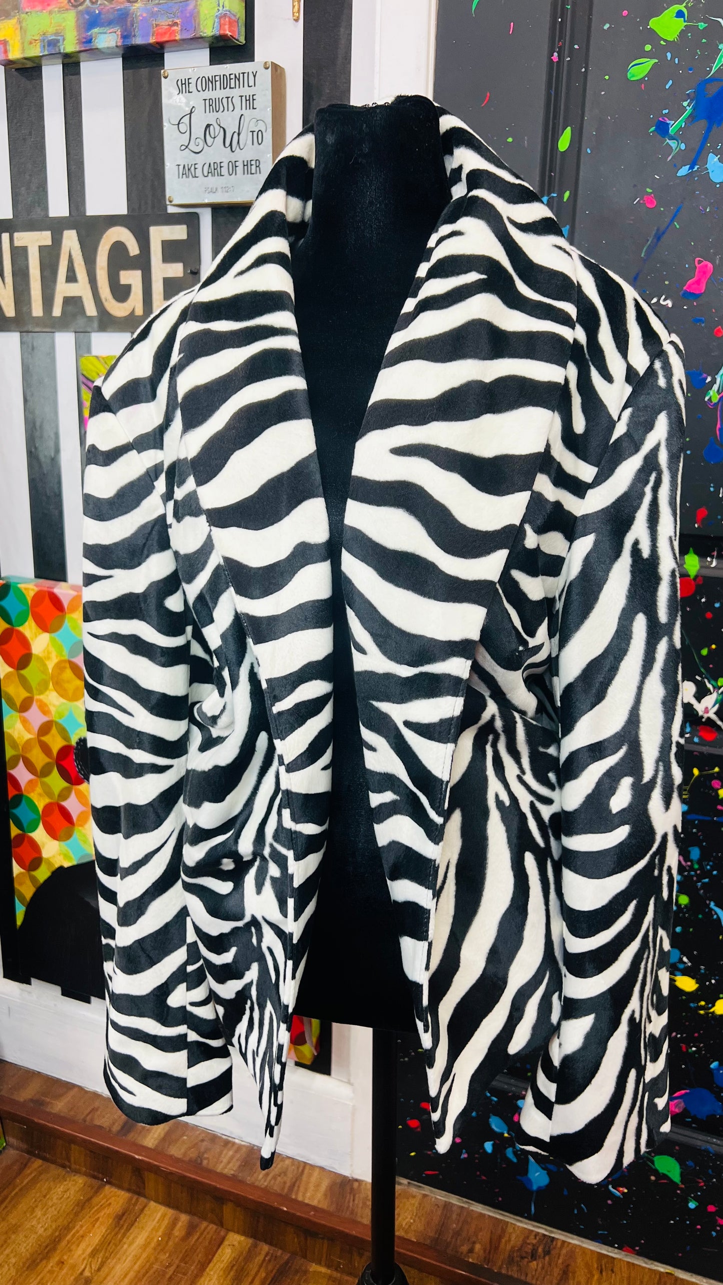 Vintage Open Zebra Faux Fur Blazer (24W)