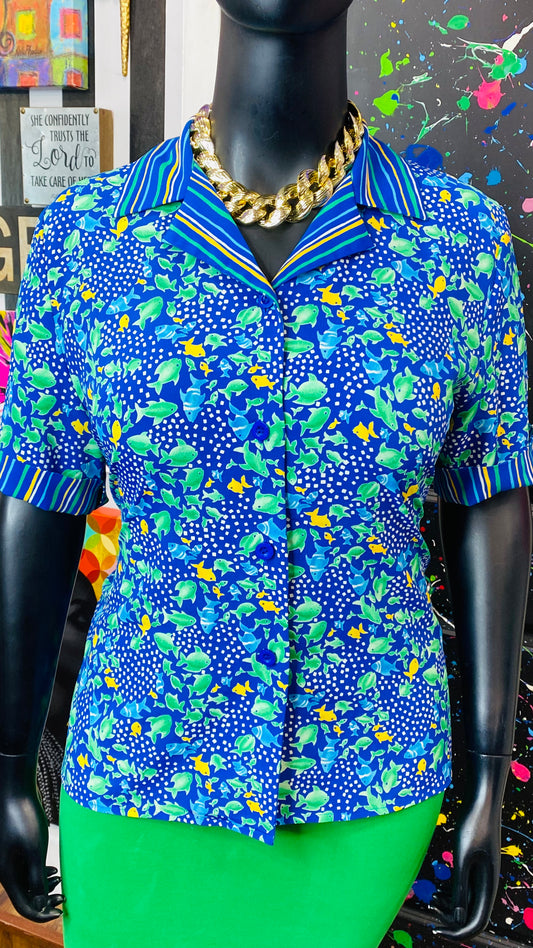 Vintage Mix Print Fish Blouse (14)