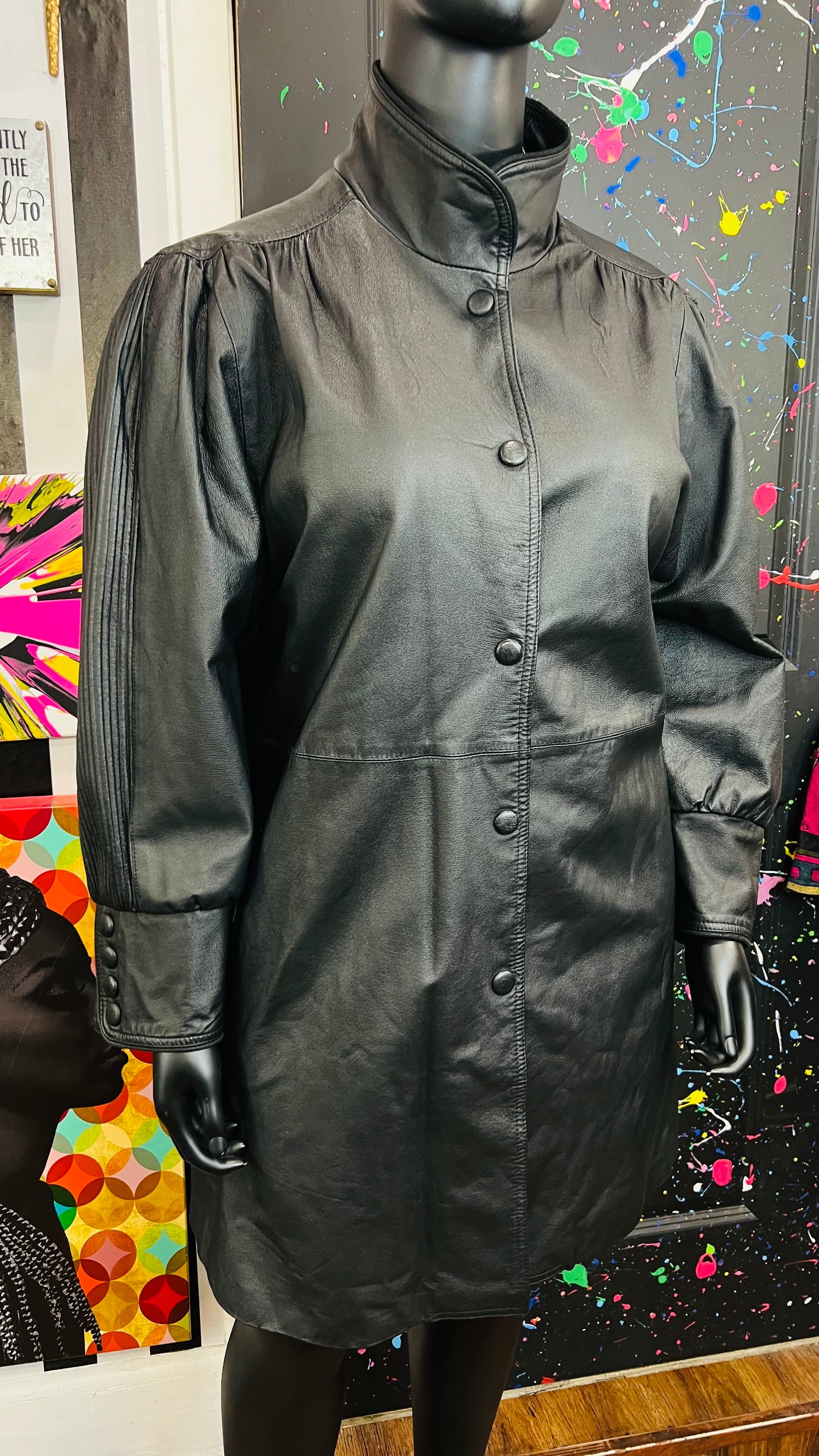 Vintage Genuine Leather Swing Coat (24)