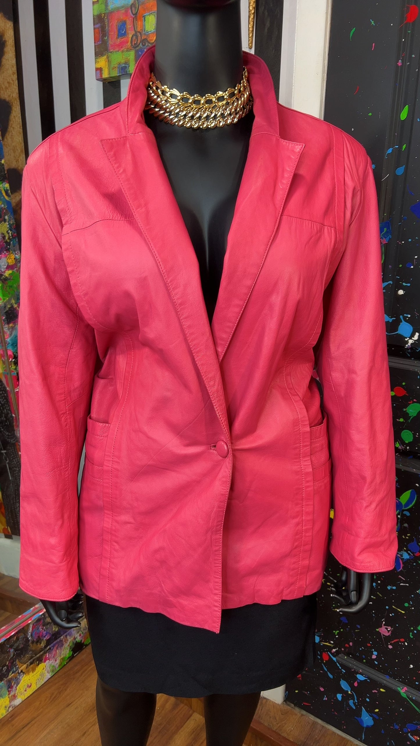 Vintage Genuine Leather Pink Blazer Coat (18)