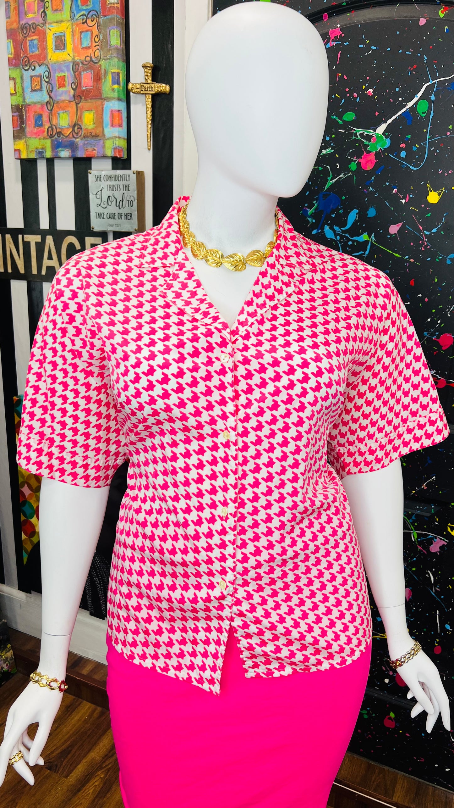 Vintage Pink Herringbone Blouse (24W)