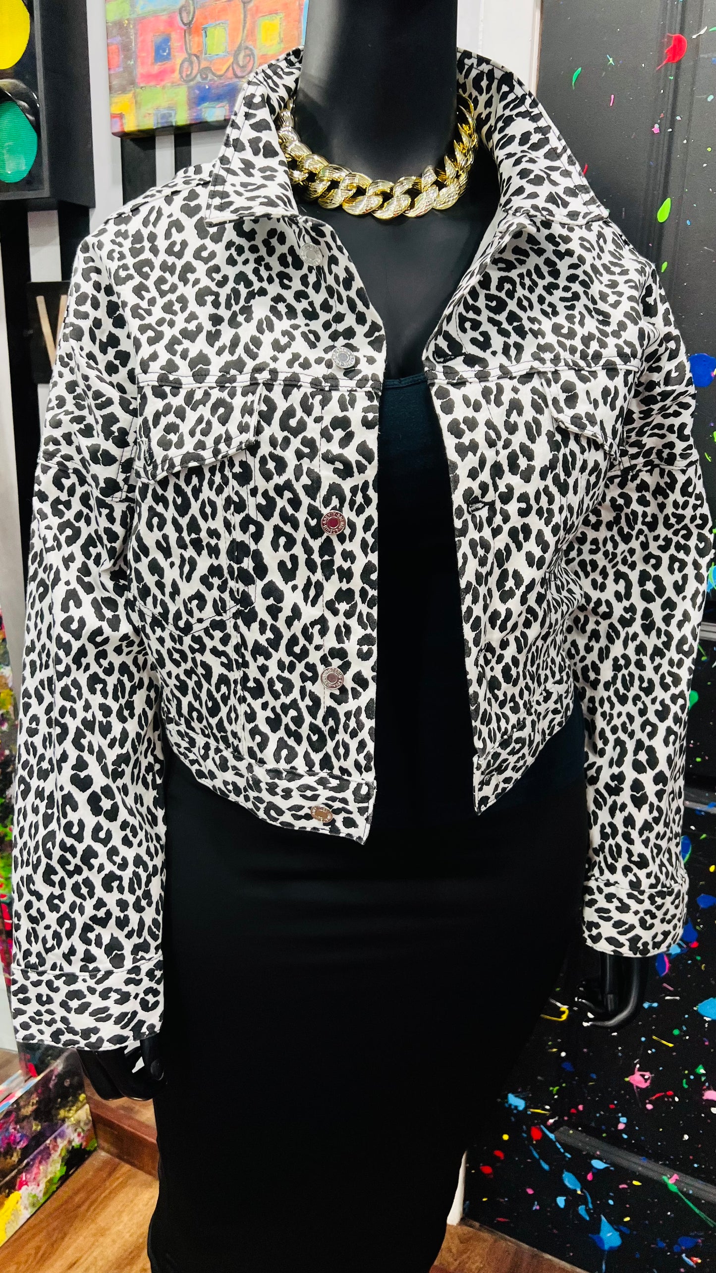 Black & White Animal Print Denim Jacket (22/24)