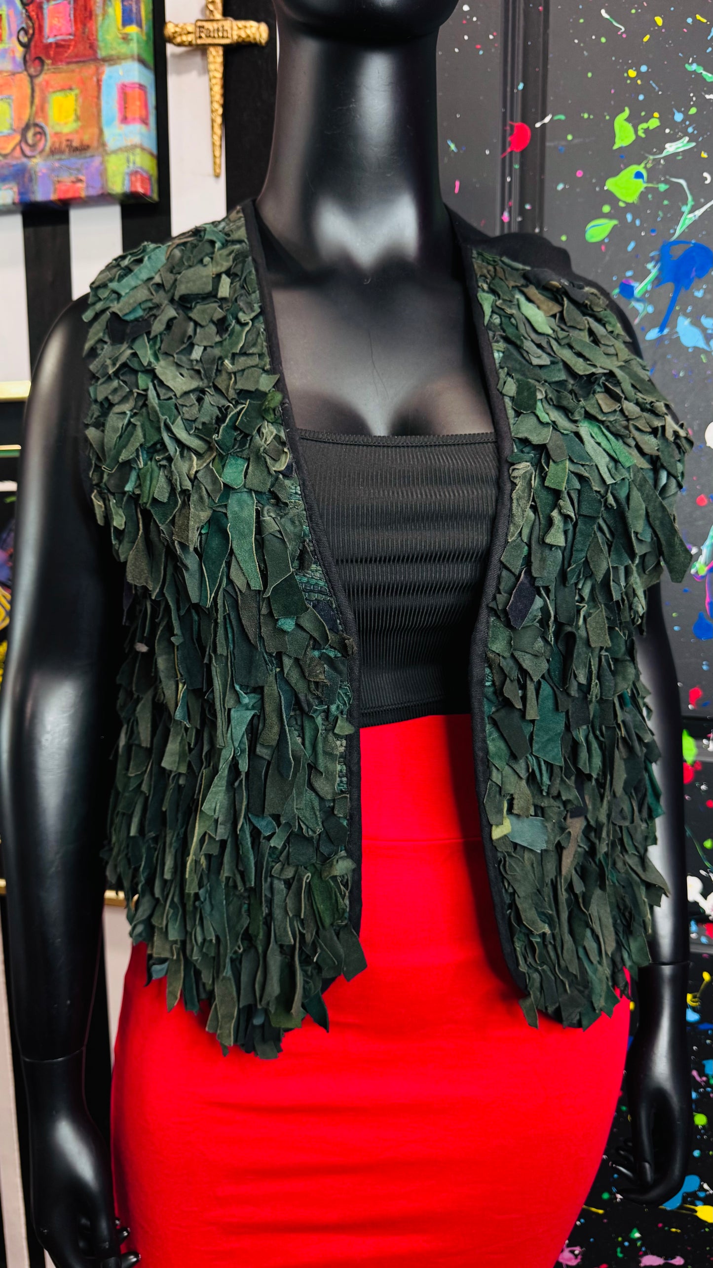 Vintage Shaggy Genuine Leather Green Vest (14)