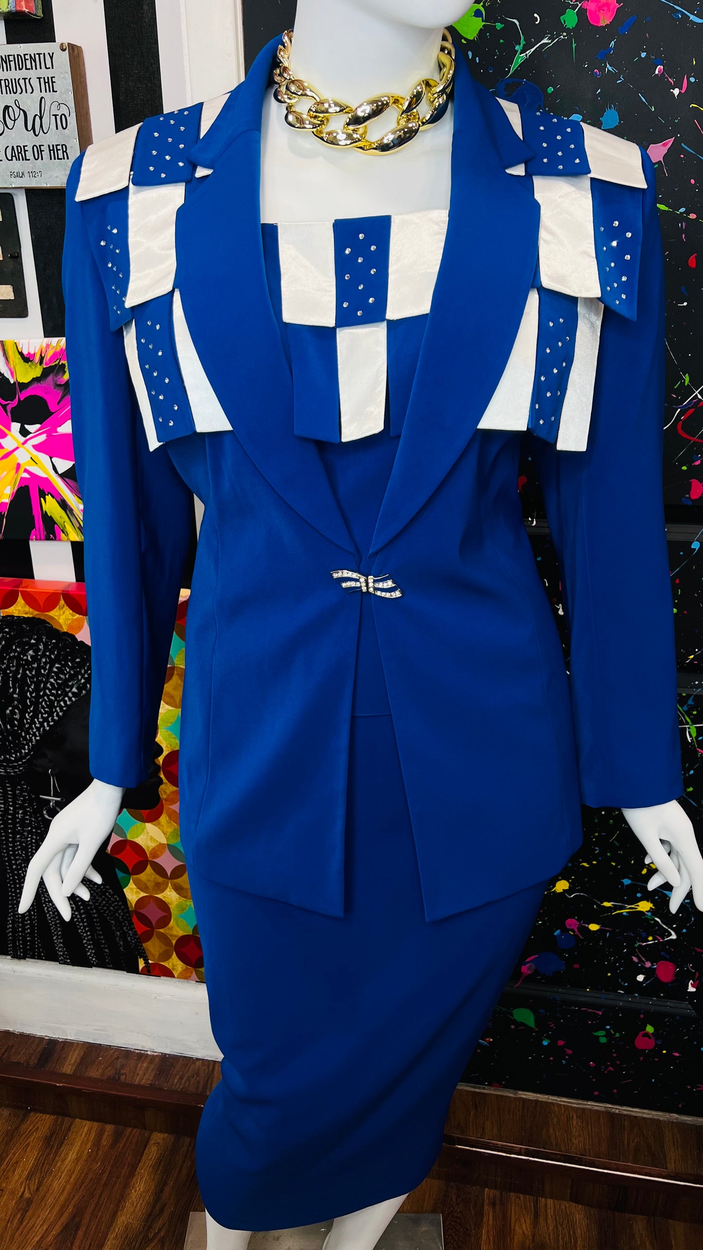 Vintage Blue & White Rhinestone Business Suit (20)