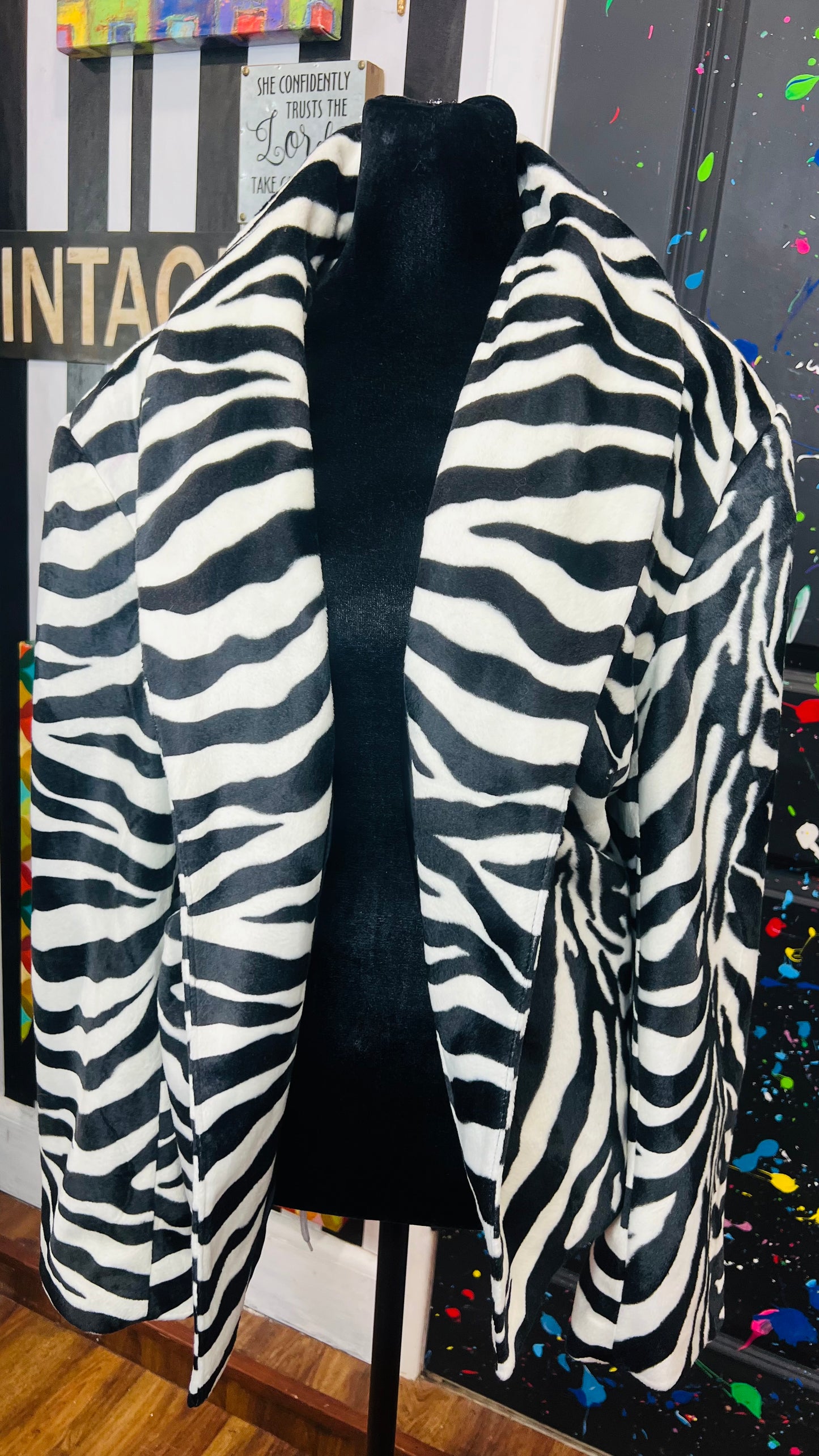 Vintage Open Zebra Faux Fur Blazer (24W)