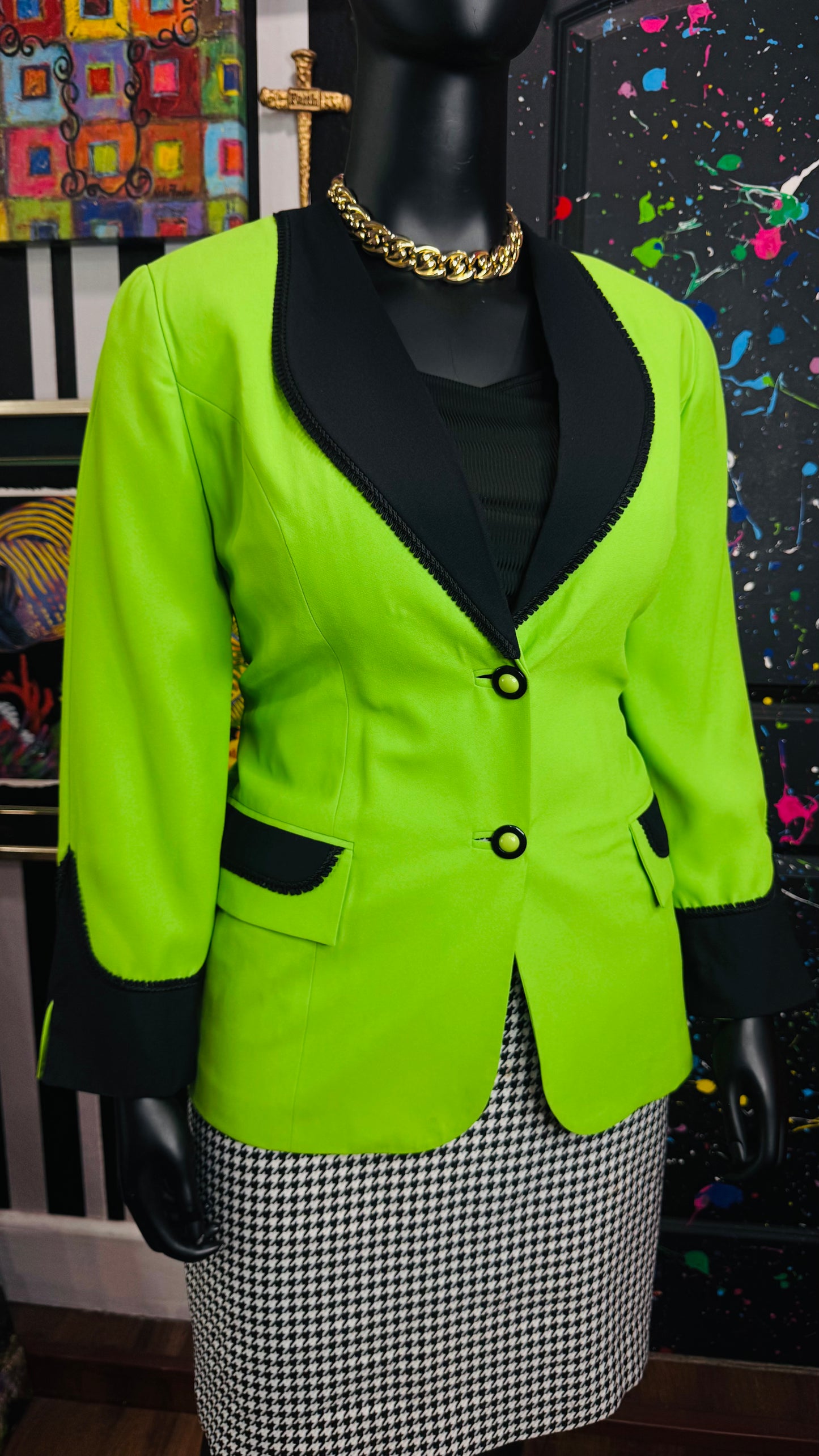 Vintage Green & Black 90s Blazer (14W)