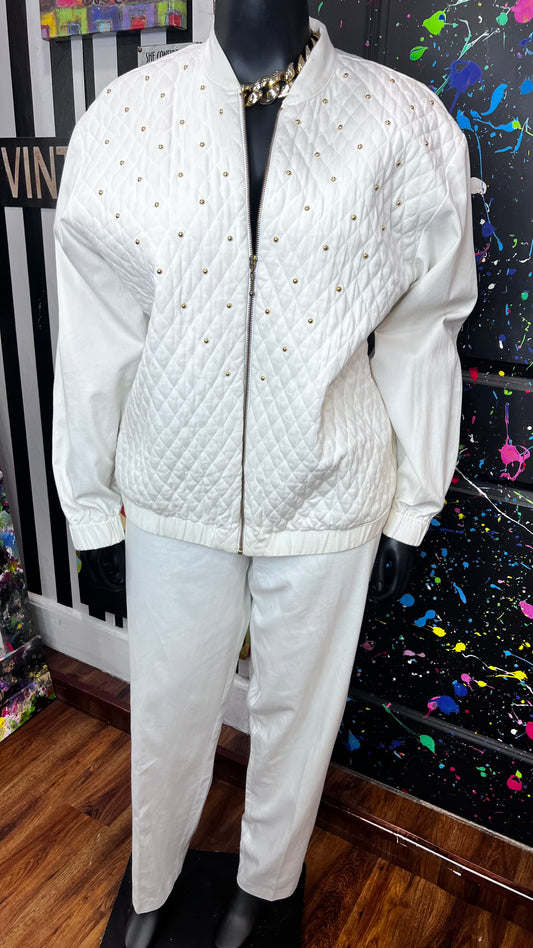 Vintage White & Gold Studds Pants Set (20)