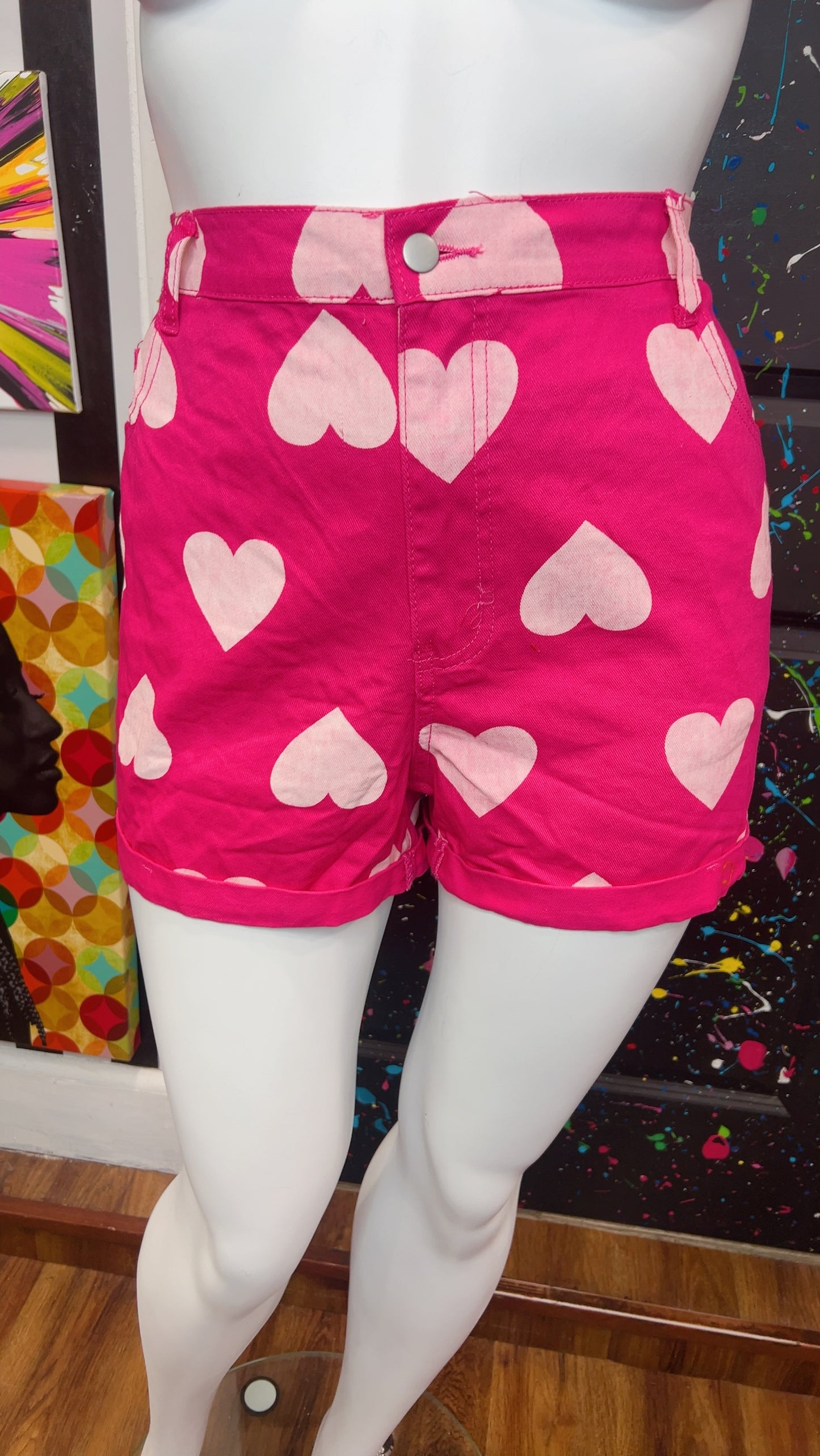 Denim Pink Heart Shorts (20)