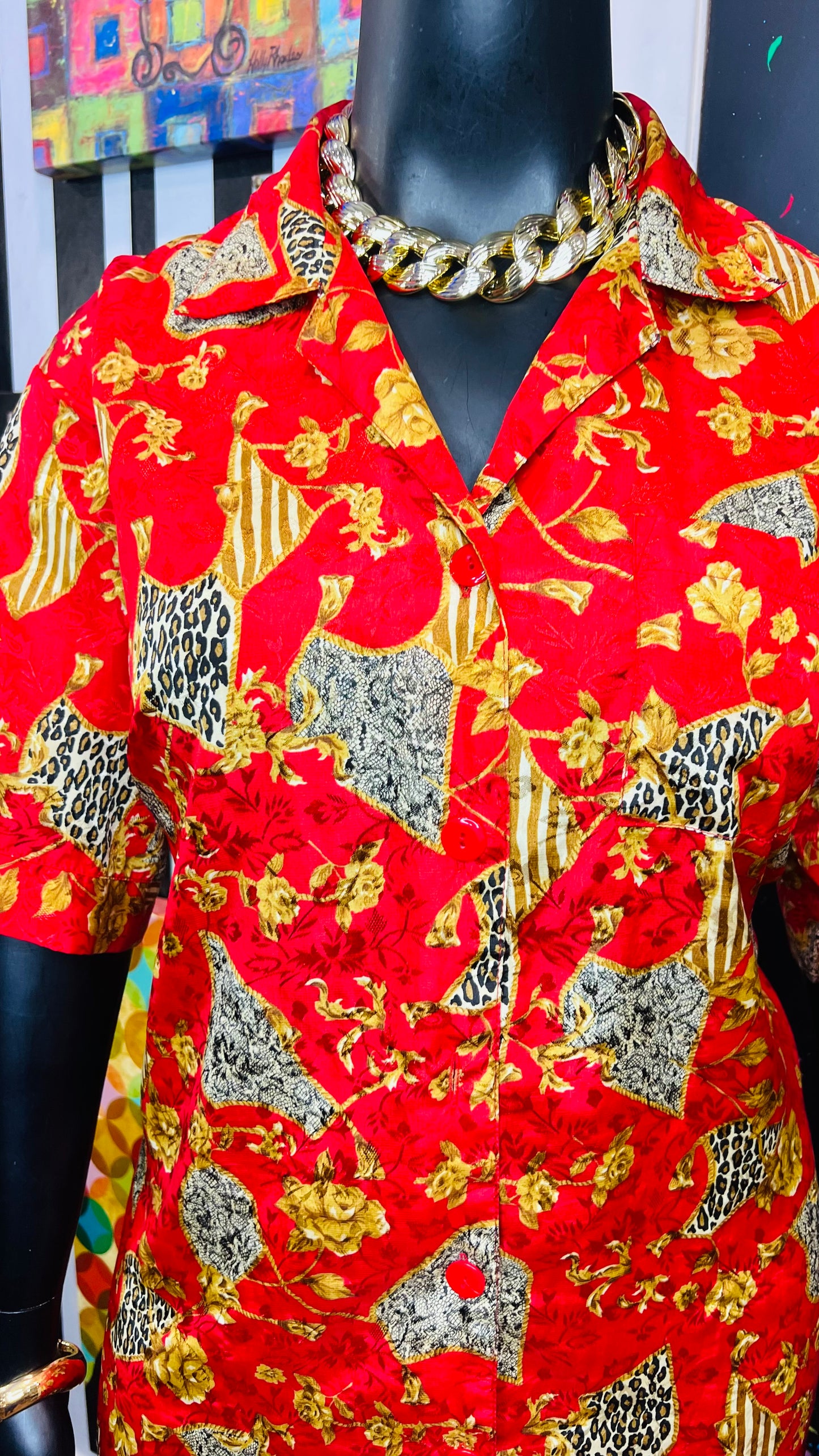 Vintage Red & Gold Animal Print Gown/Duster (OS)
