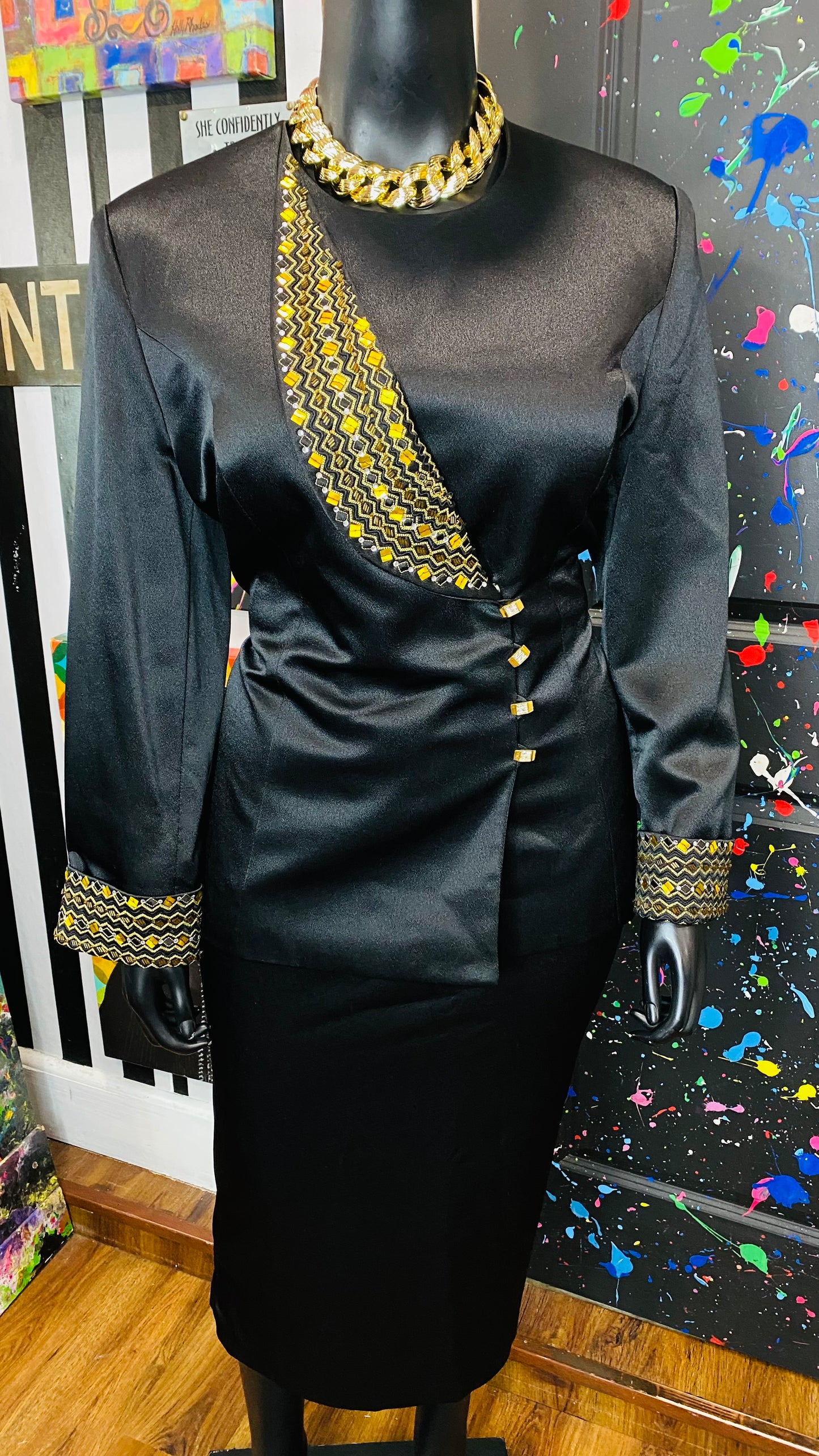 Vintage Couture Black & Gold Skirt Suit (20)
