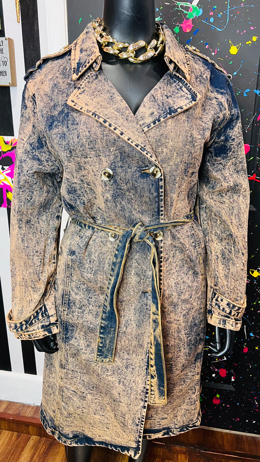 Denim Orange Tone Stone Wash Denim Trench Coat (20)