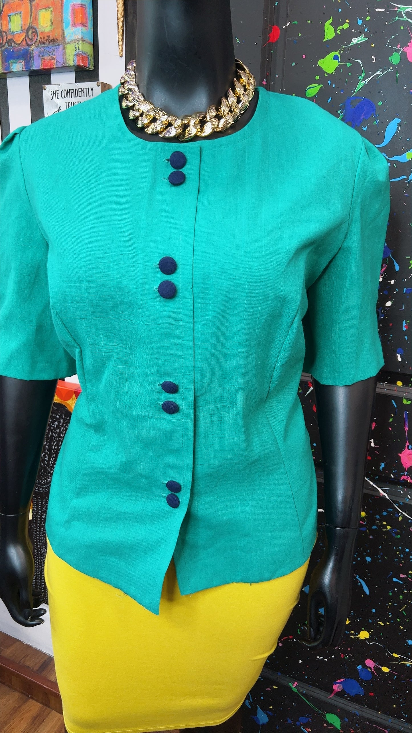 Vintage Teal Blazer Blouse (24)